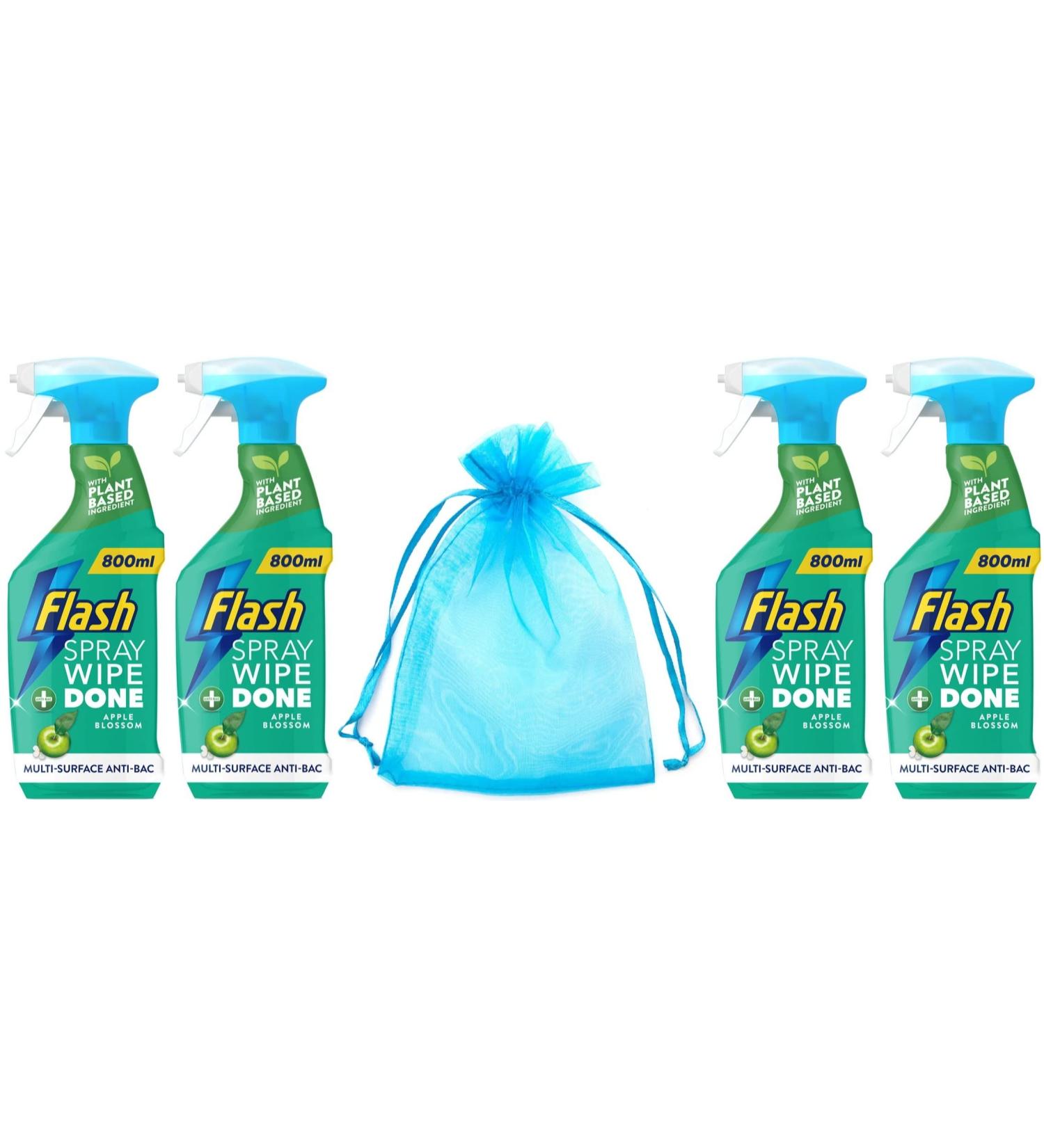 Flash Sparkling Home Spray Wipe Done Antibacterial Multi-Surface Cleaner 800ml Apple Blossom Scent 4Pk + Our Gift for You: Organza Bag Size: 9x7x0.1cm - Buy Online on GoSupps.com