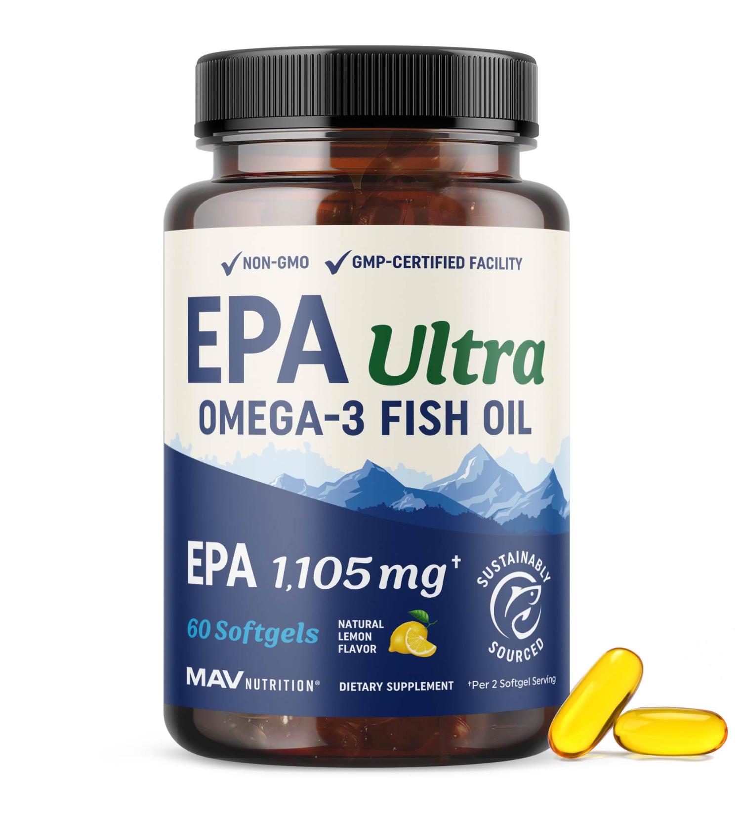 EPA Ultra 1 105MG | Heart Health & Cellular Function Support | Omega 3 Fish Oil | 1 650MG Total Omega-3 Fatty Acids | High Strength EPA Supplement | Sustainably Sourced & Gluten-Free | 60 Ct. - Buy Online on GoSupps.com