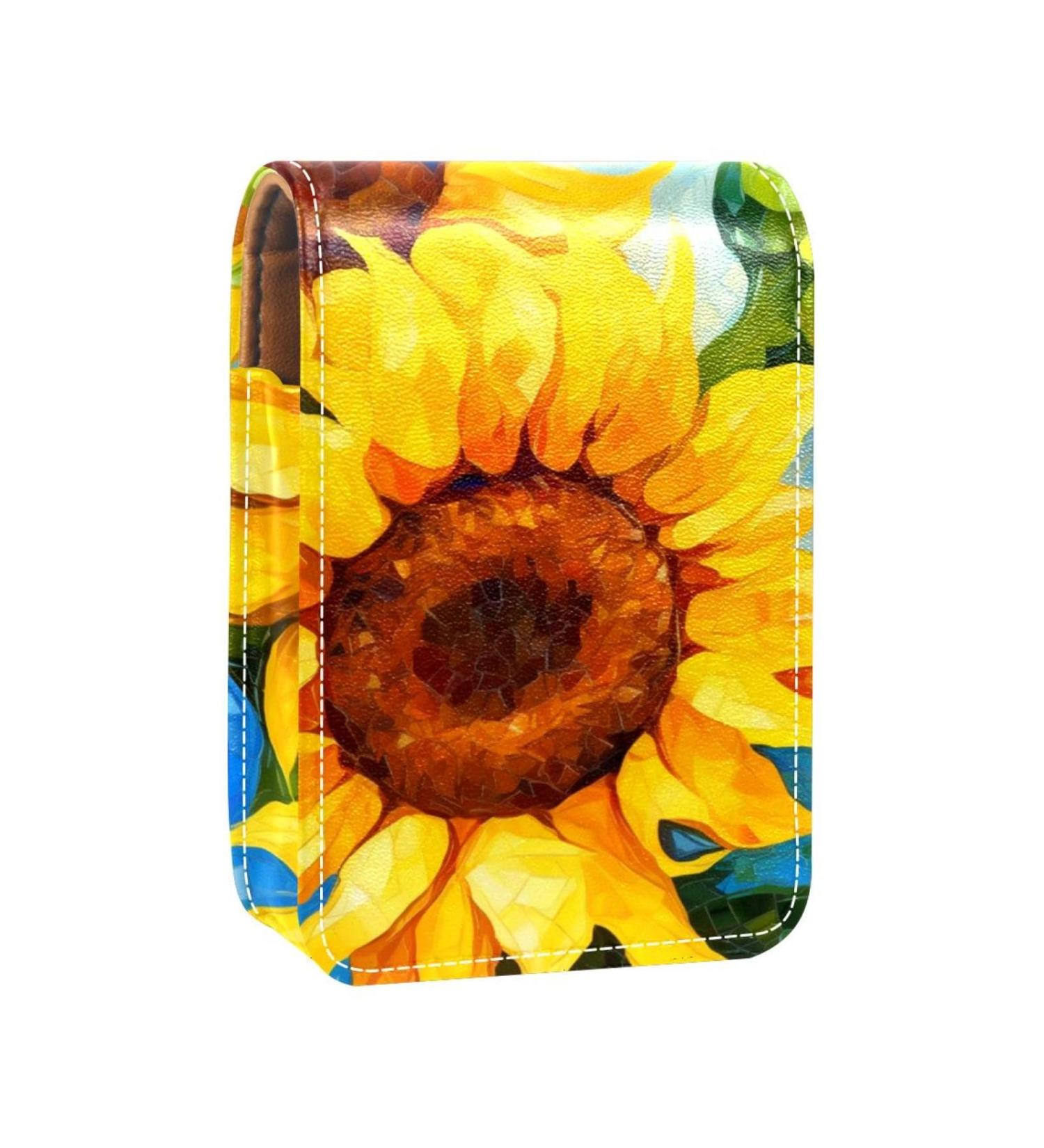 Travel Lipstick Organizer Case | Portable Makeup Bag with Mirror | Watercolor Sunflower Design | Shop Internationally - Buy Online on GoSupps.com