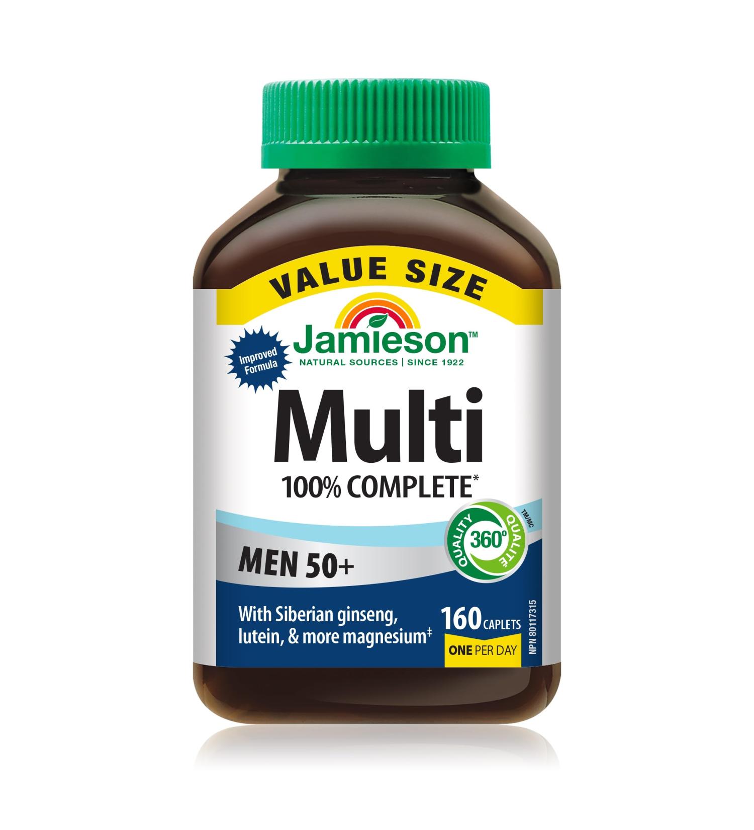 Jamieson 100% Complete Multivitamin for Adult Men 50+ Value Size with Siberian Ginseng Lutein & Magnesium 160 count (Pack of 1) - Buy Online on GoSupps.com