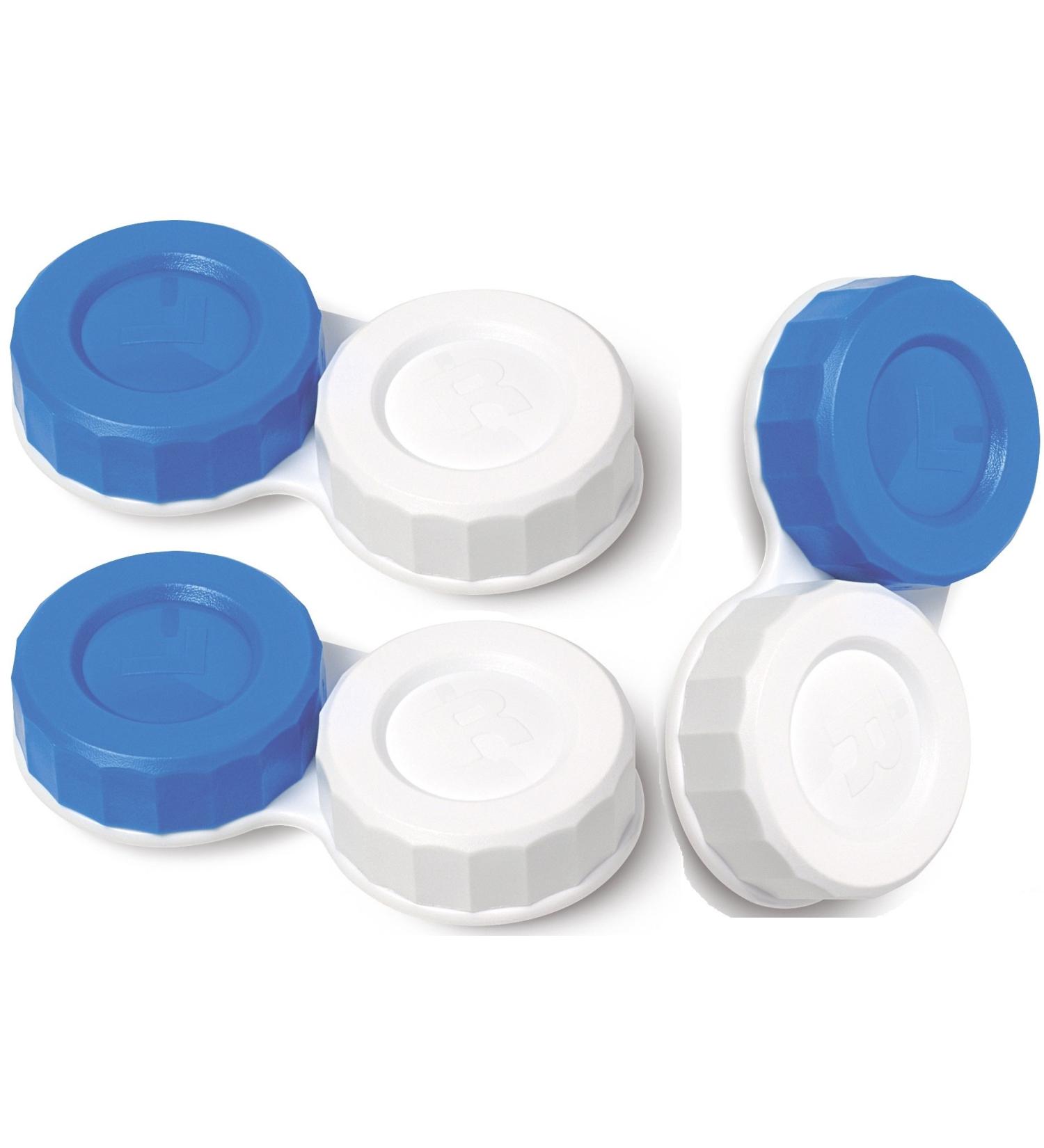 Blue & White Contact Lens Storage Soaking Cases UK Made L & R Marked Lids (3 Cases)