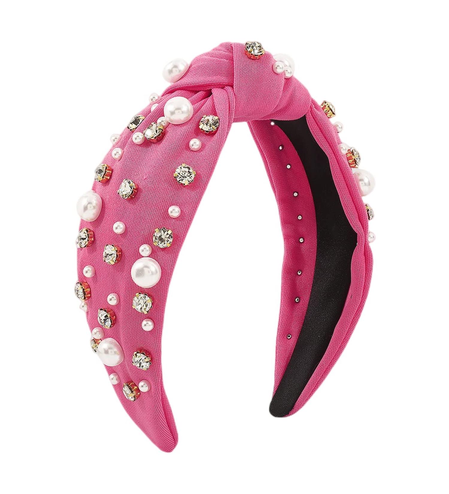 Bidadary Rhinestone Headband - Crystal Jeweled Wide Hairband for Women in Pink - Buy Online on GoSupps.com