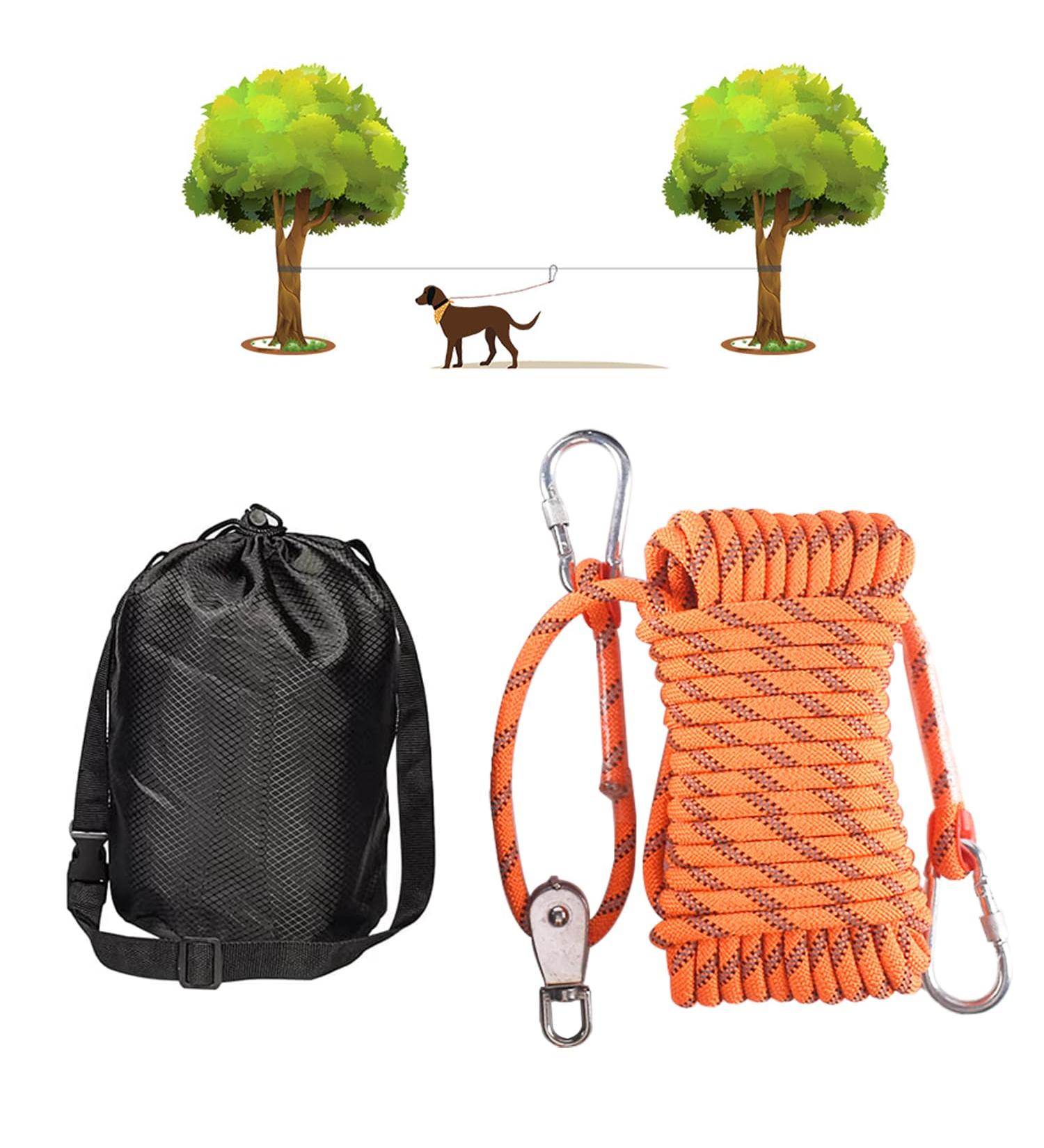 Dog Tie Out Cable -OZHOMY 50ft Portable Dog Run Trolley System Reflective Strip for Camping Parks Outdoor for Large Medium Small Dogs up to 250lbs (Orange) 50ft Orange - Buy Online on GoSupps.com