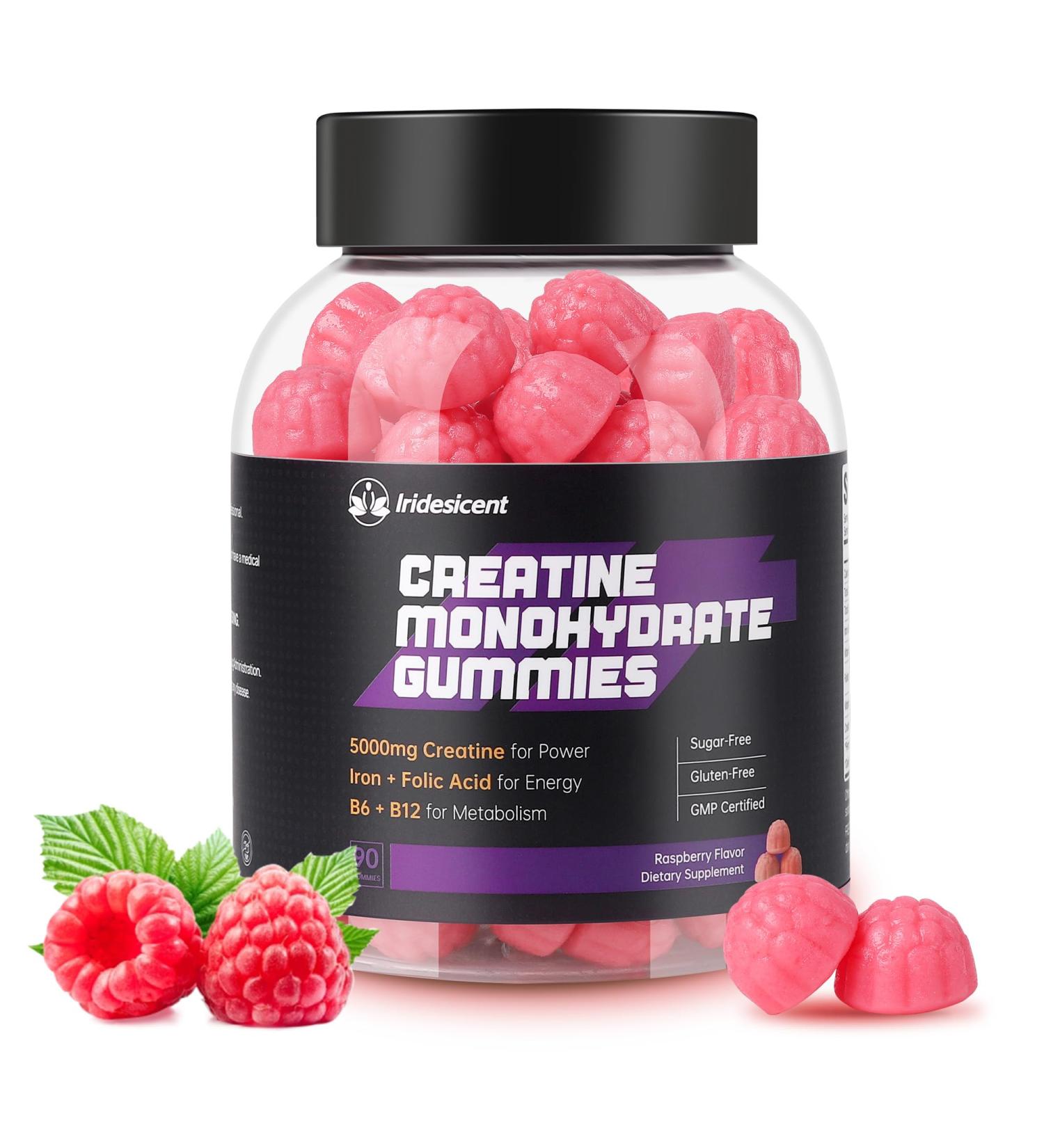 Creatine Monohydrate Gummies 5000mg w/Iron Vitamin B6 & B12 Sugar Free 5g Creatine Supplements for Women and Men Boost Energy & Muscle Recovery - 90 Raspberry Gummies Raspberry 90 Count (Pack of 1) - Buy Online on GoSupps.com