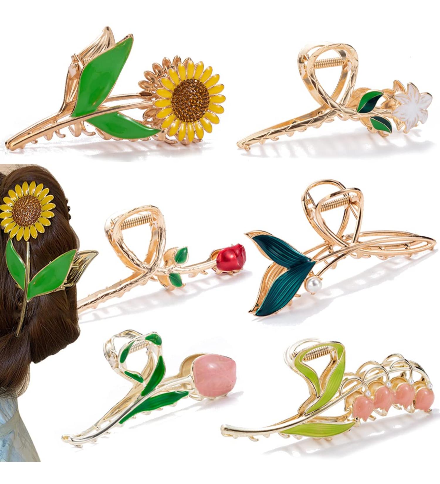 6 Pack Tulip Flower Metal Hair Claw Clips for Women - Non Slip & Strong Hold - 6 Styles for Thick & Thin Hair - Buy Online on GoSupps.com