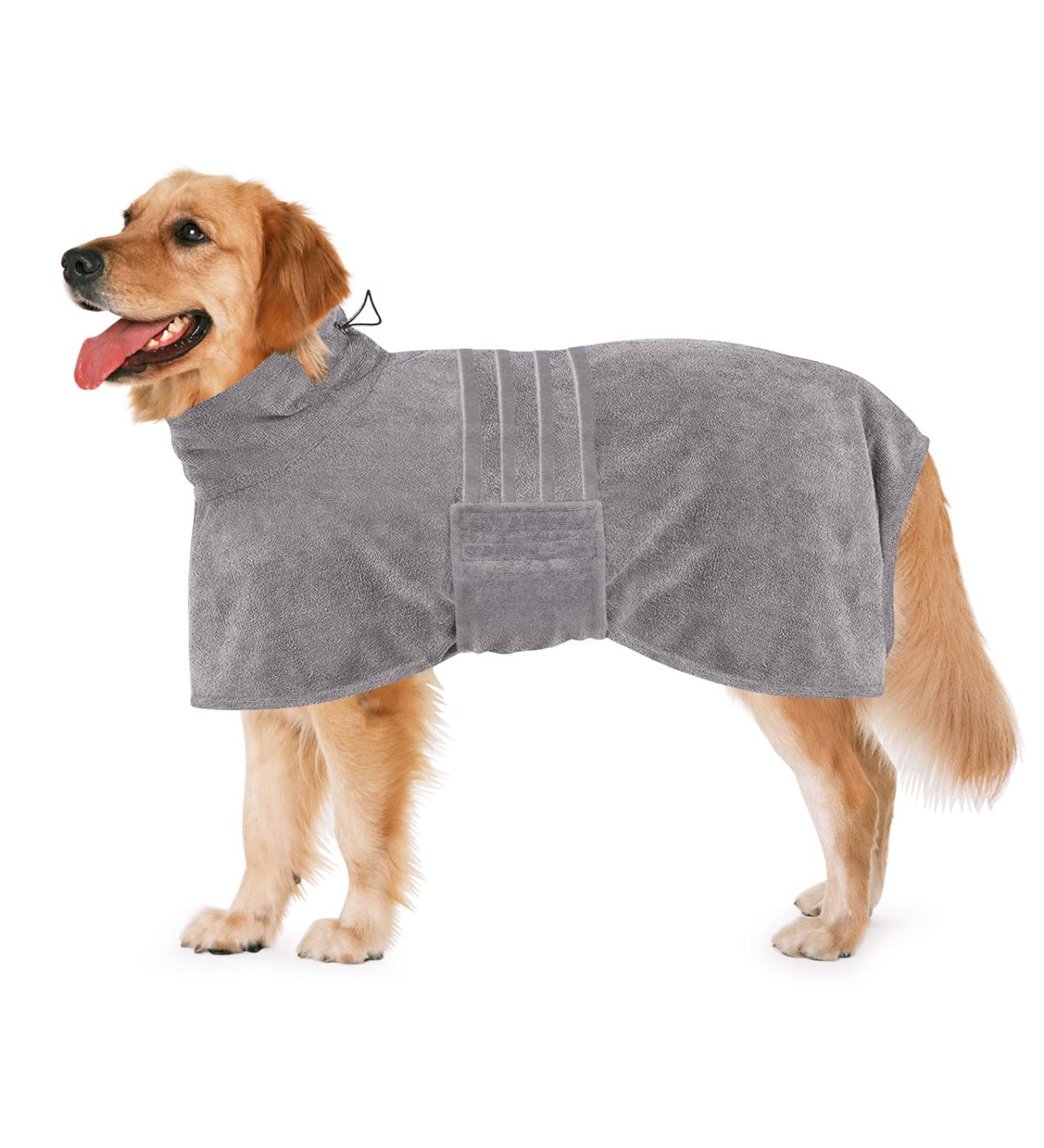Dolahovy Dog Bathrobe Towel | Microfiber Rapid Dry for Small to XL Dogs | Super Soft & Absorbent Dog Robing Mantel in Gray - Buy Online on GoSupps.com