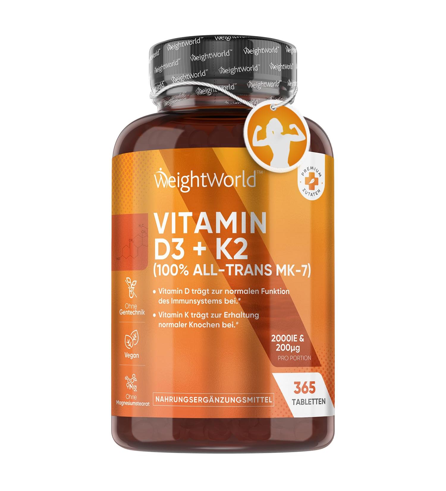 Buy Vitamin D3 K2 2000 IU - 365 Vegan Tablets | Natural Lichen Source | 2-Year Supply | Weightworld - Buy Online on GoSupps.com