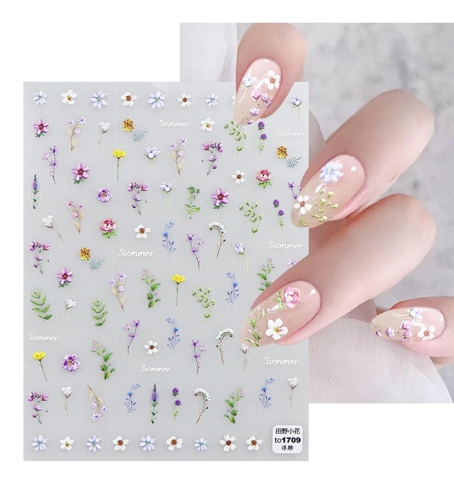 JMEOWIO 3D Embossed Flower Spring Summer Floral Nail Art Stickers Decals Self-Adhesive 5D Nail Supplies Nail Art Design Decoration Accessories 1 Sheets - Buy Online on GoSupps.com
