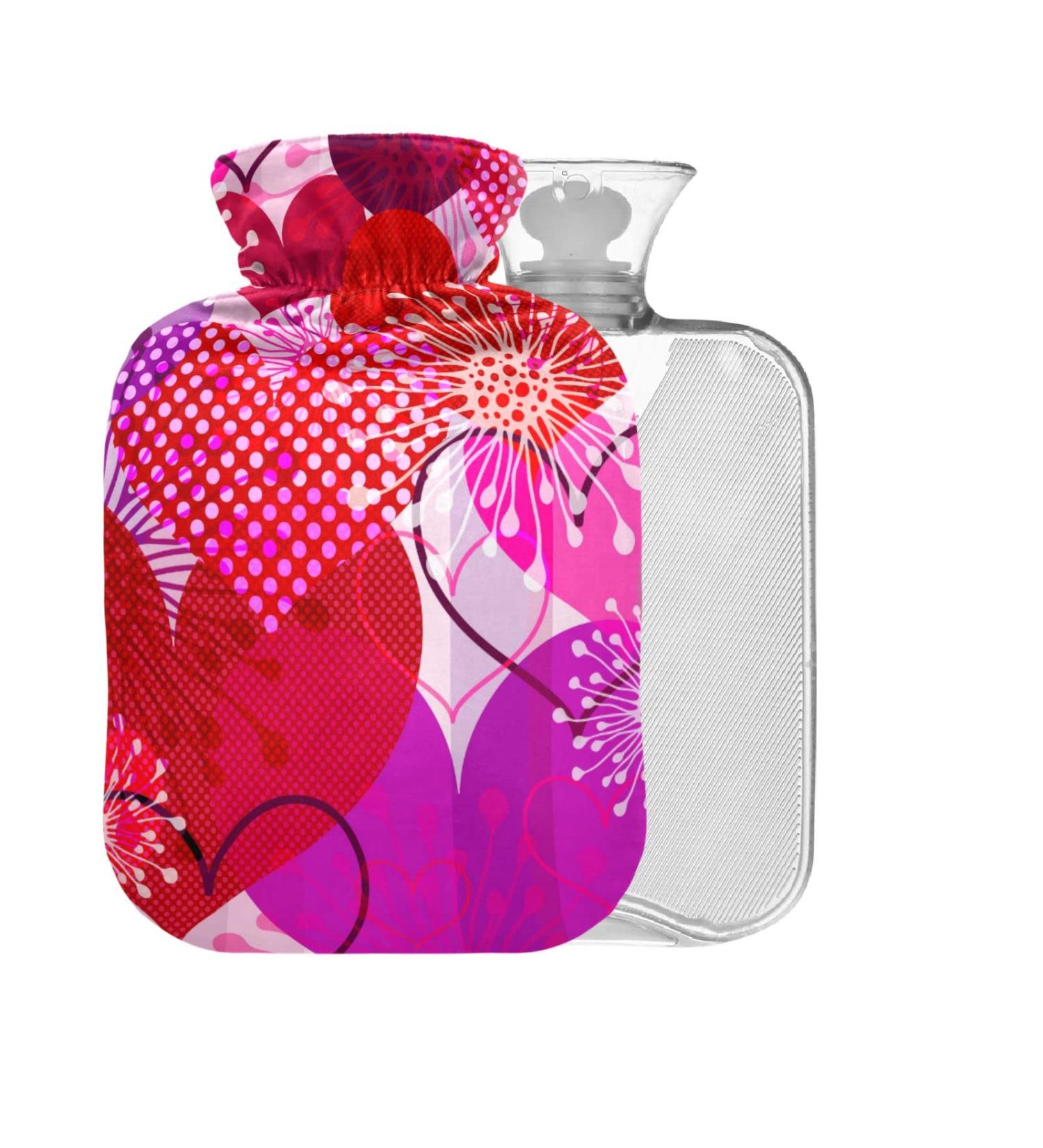 Valentine's Day Hearts Flowers Hot Water Bottle - 1L BAP Free Small Bag for Pain Relief & Cramps - Buy Online on GoSupps.com