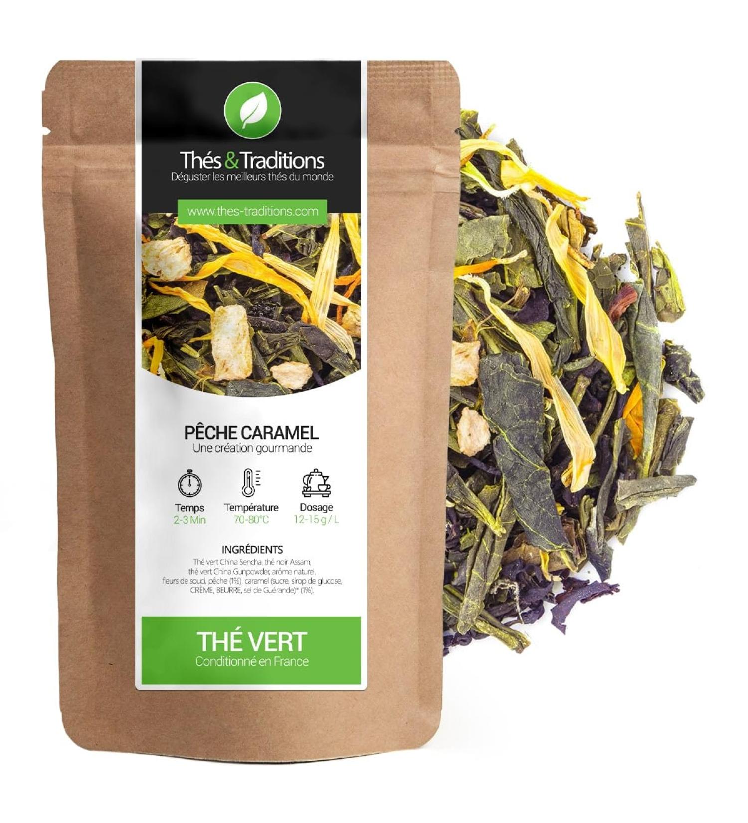  Th s & Traditions Teas & Traditions - Organic Peach Green Tea Caramel | 100g - Buy Online on GoSupps.com