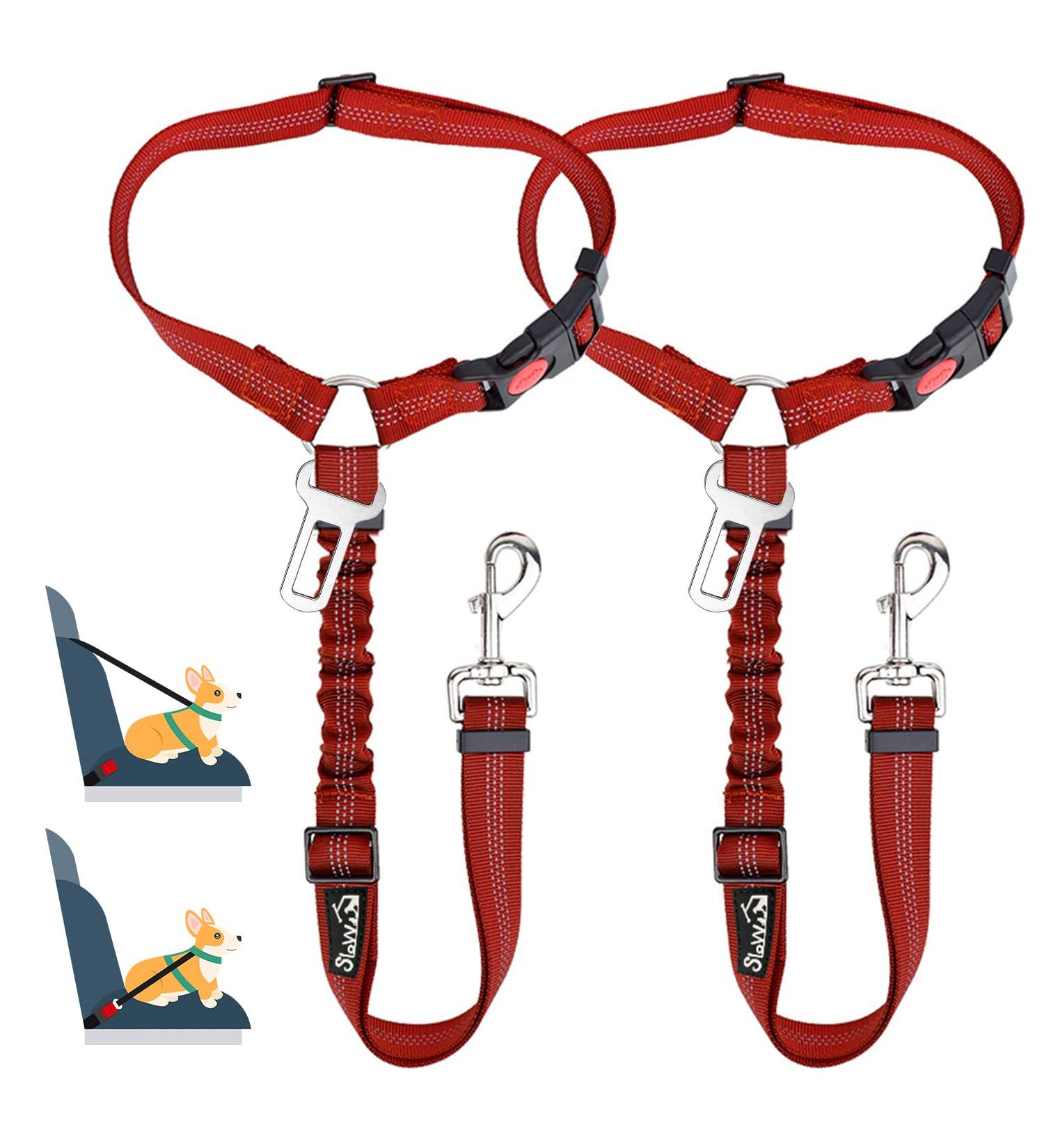 Buy Slowton 2-in-1 Dog Car Belt with Universal Buckle & Adjustable Reflective Rubber Band - Headrest Retention Clasp for Safe Pet Travel | D.ROT 2PCS - Buy Online on GoSupps.com