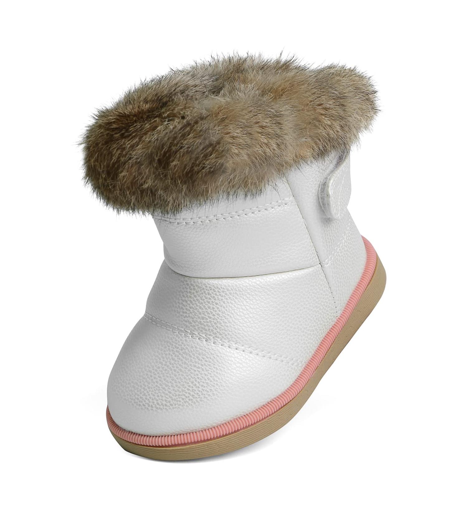 MINBEI Baby Girls Soft Leather Winter Snow Boots - Waterproof Toddler Shoes - Pink/White/Rose Gold/Brown - Size 8 UK Child - Buy Online on GoSupps.com