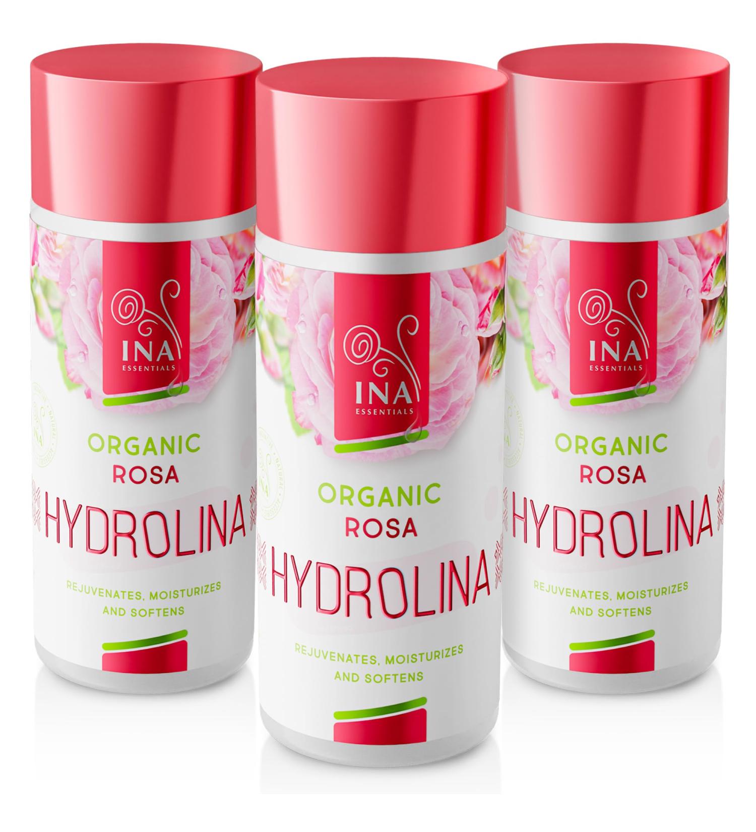 InaEssentials Organic Rose Water - Hydrolina Hydrating Toner for Dry Skin for Face and Body Hydrosol Skin Care - Buy Online on GoSupps.com