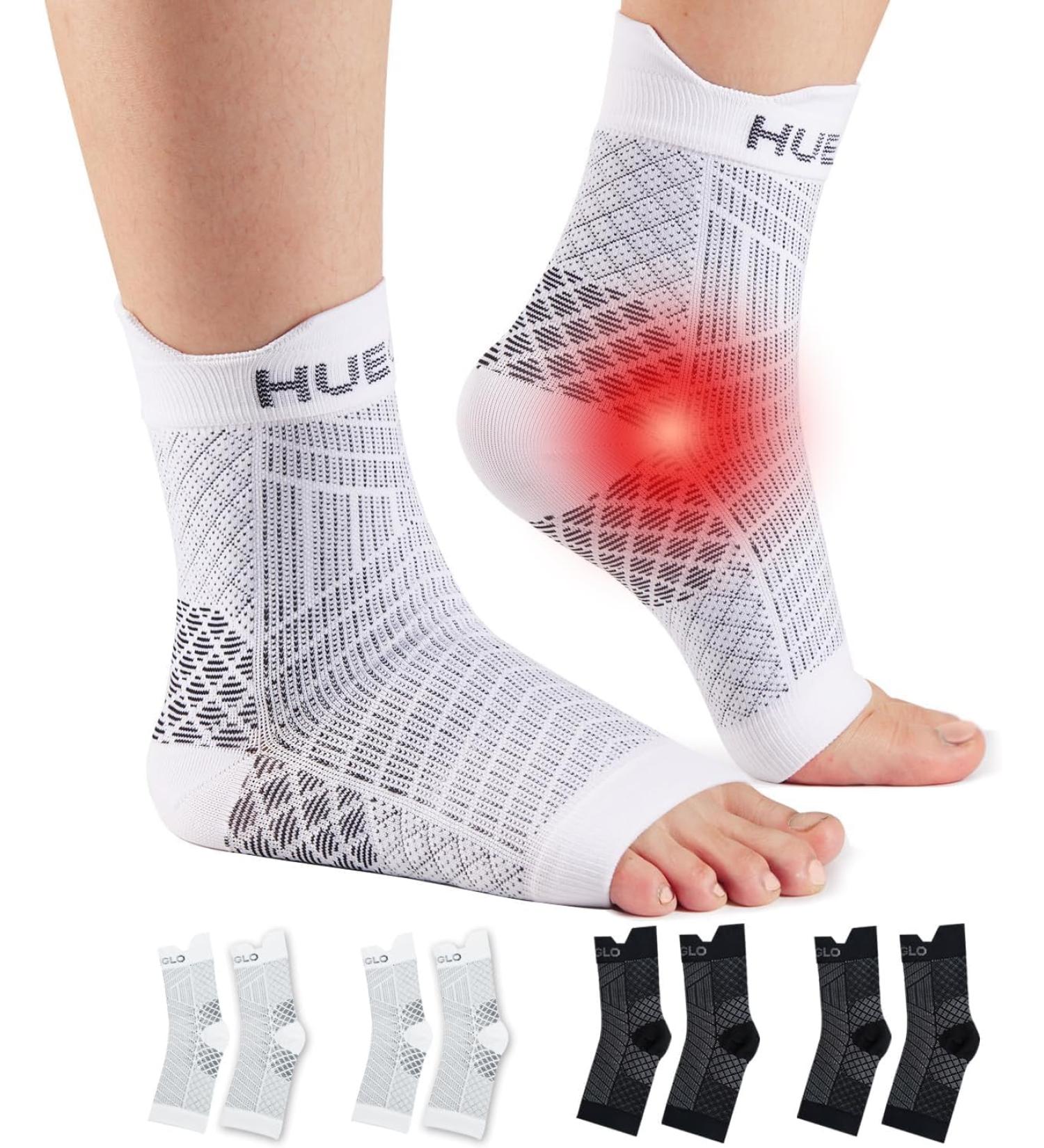 HUEGLO Plantar Fasciitis Compression Socks - 4 Pairs for Men and Women | Ankle Support Brace for Pain Relief and Neuropathy | Anti-Slip Foot Support (2Black+2White M) - Buy Online on GoSupps.com