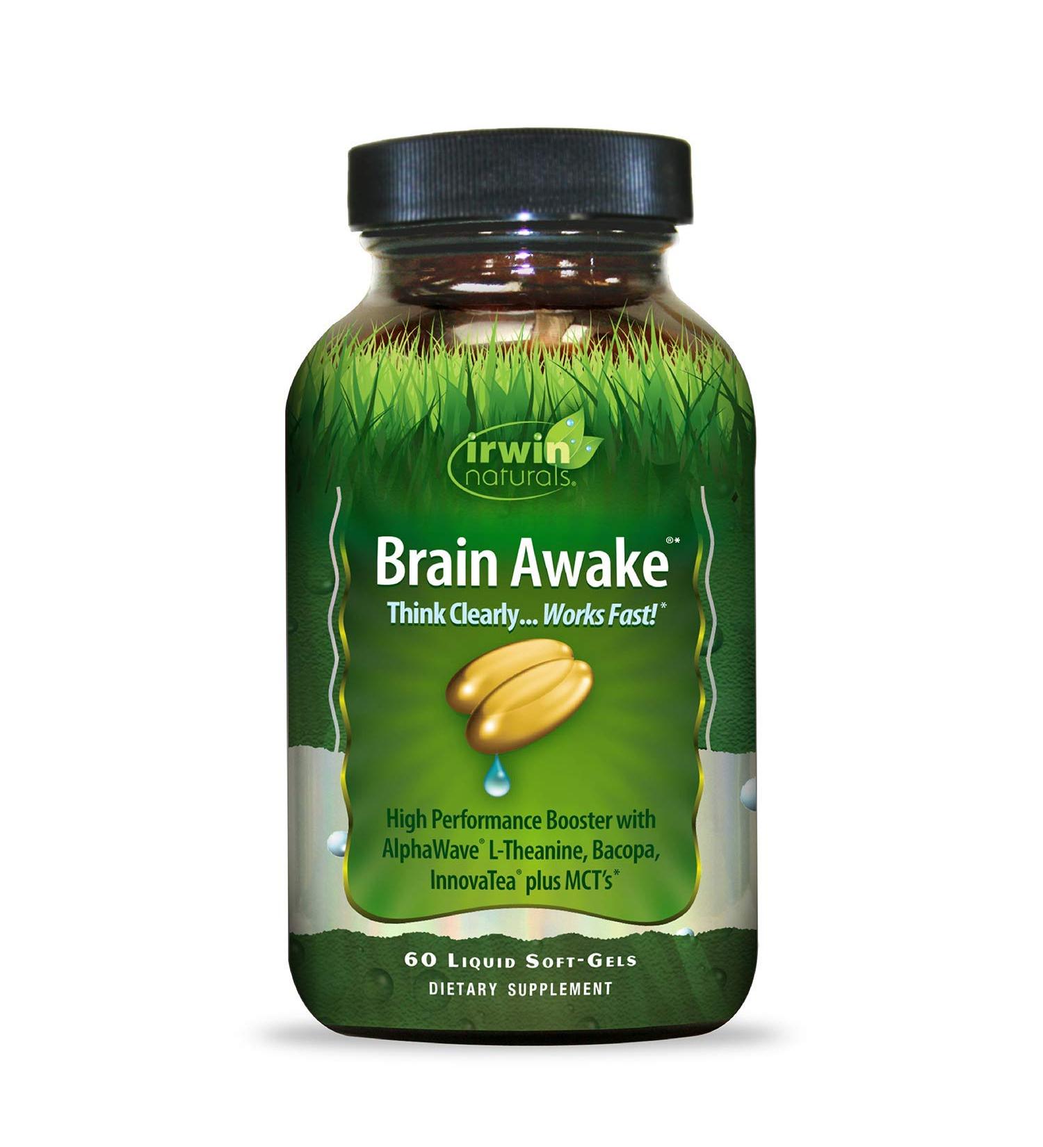 Irwin Naturals Brain Awake - 60 Liquid Soft-Gels for Mental Clarity & Focus - Buy Online on GoSupps.com