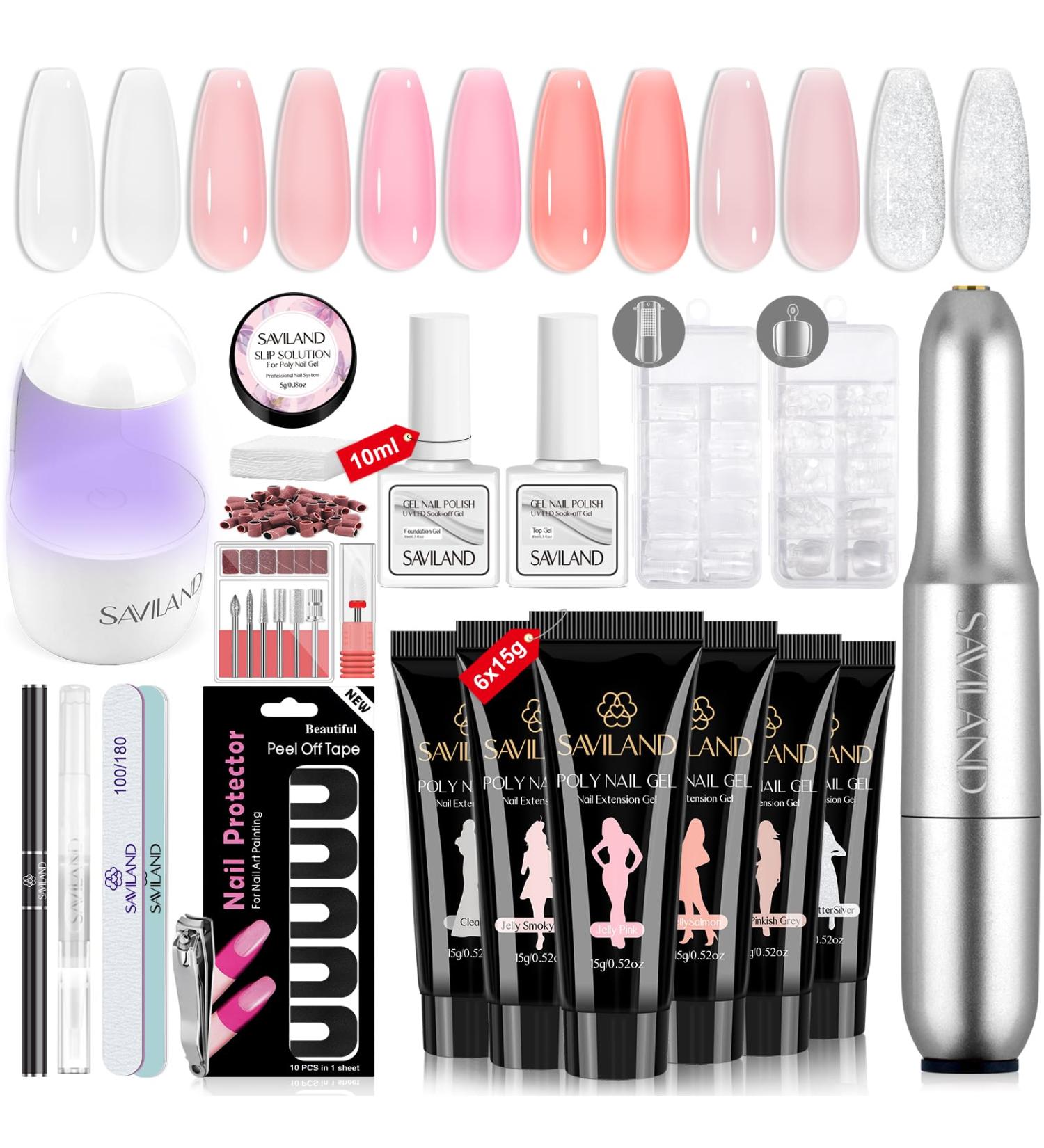 Saviland Poly Gel Nail Kit with Drill/U V Light - 6 Colors Jelly Poly Extension Set for DIY Nail Art at Home - Buy Online on GoSupps.com