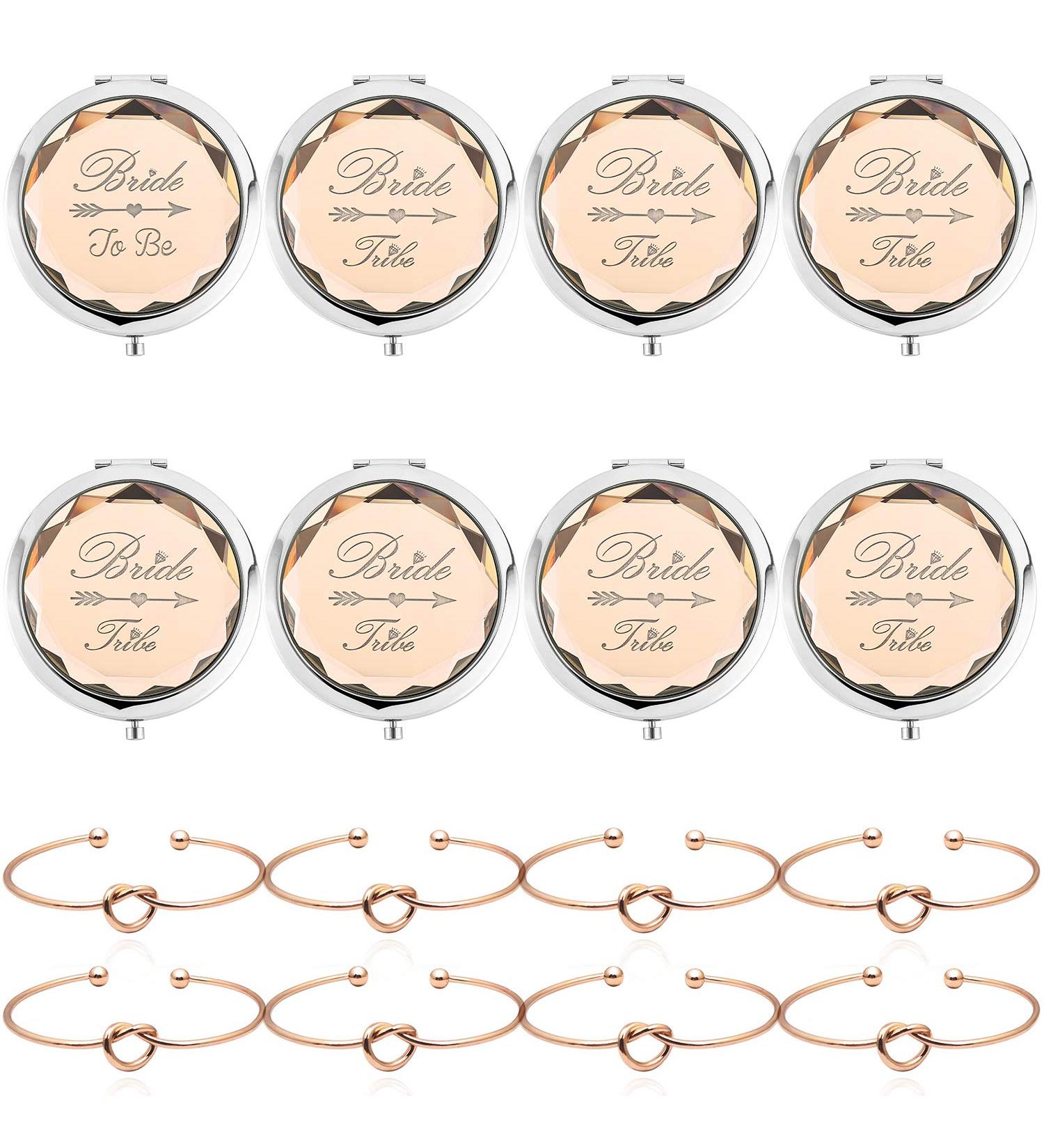 8-Pack Bridal Party Makeup Mirrors and Bracelets Set - Bride to Be Mirror, 7 Bride Tribe Mirrors, Bridesmaid Love Knot Bracelets for Bachelorette Party - Champagne - Buy Online on GoSupps.com