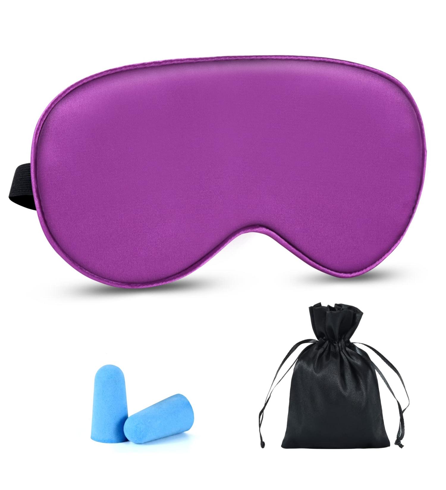 Sleep Mask for Women Men Silk Eye Mas Blindfold with Adjustable Strap Carry Pouch Earplugs Breathable&Soft Eye Cover Night Mask for Sleeping Travel Yoga Airplane (Purple) - Buy Online on GoSupps.com