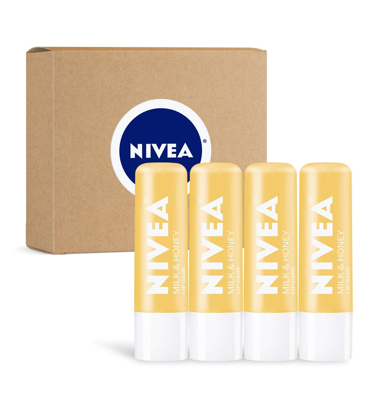 NIVEA Milk and Honey Lip Balm Stick with Shea Butter 4 Pack - 0.17 Oz Sticks - Buy Online on GoSupps.com