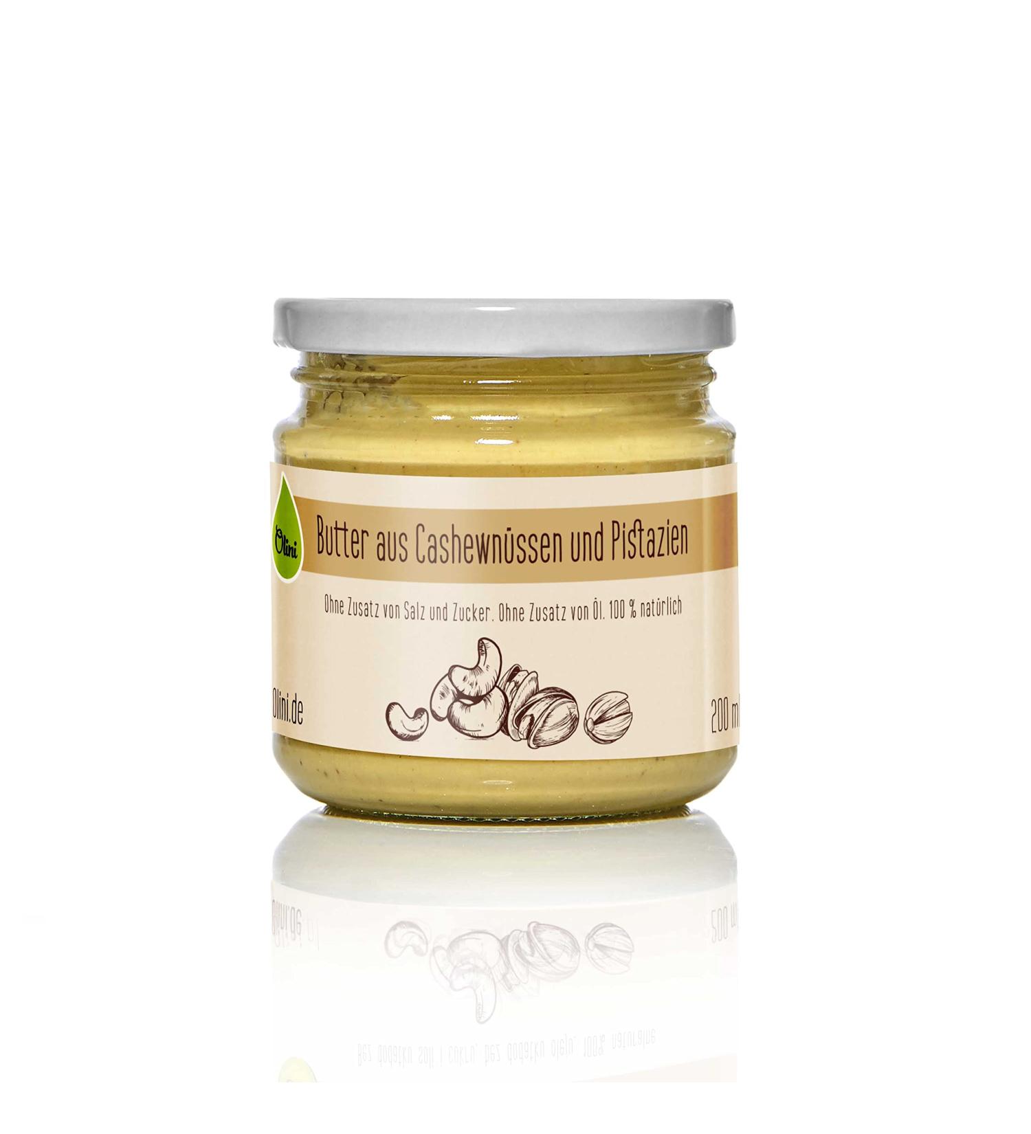 Olini smooth nut butter from pistachios and cashew nuts 1 glass x 200 ml 100% natural creamy spread without salt without added sugar without palm oil vegan -friendly snack