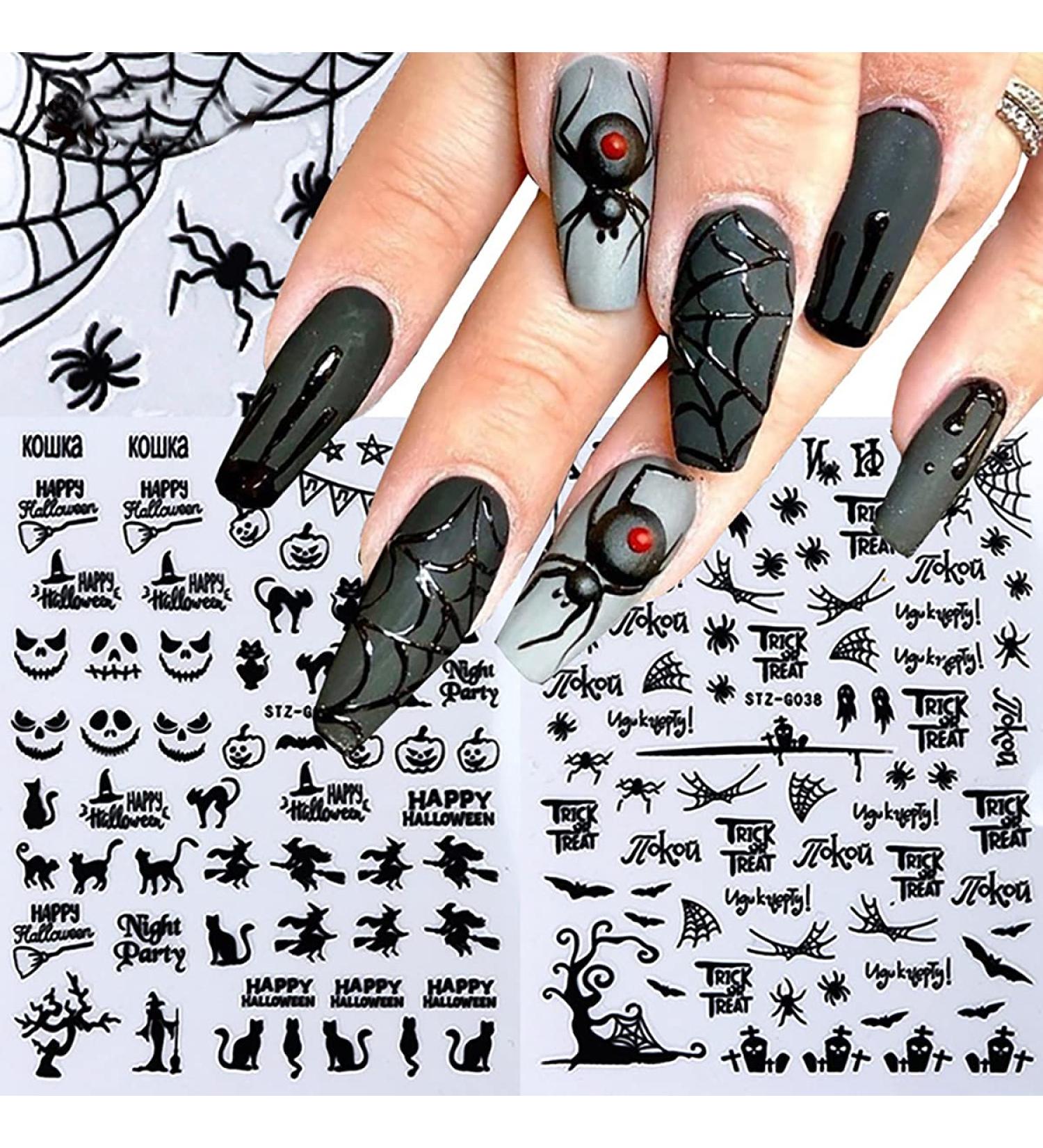 9 Sheets Halloween Nail Art Nail Stickers Skull Spider Ghost Eyes Halloween 3d Black Adhesive Nail Stickers Nail Halloween Spider Web Halloween Nail Decals Blood Foil Embellishments Ins Popular - Buy Online on GoSupps.com