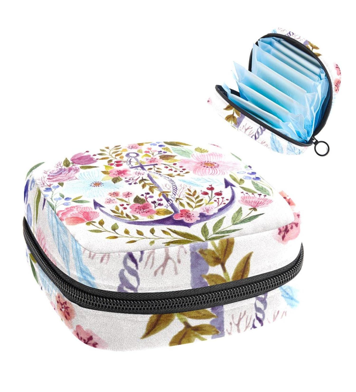 Womens Storage Bags - Stillpad Halter Ship Anchor Watercolor Floral Pink Portable Period Kit - Feminine Product Pocket Bag for Girls - Buy Online on GoSupps.com