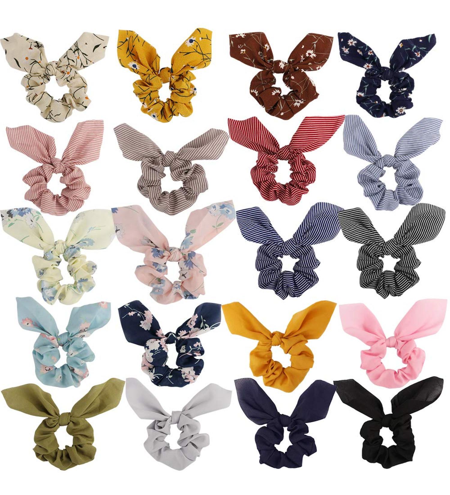 AOPRIE 20Pcs Hair Bunny Scrunchies with Bow - Elegant Chiffon Hair Accessories for Women - Buy Online on GoSupps.com