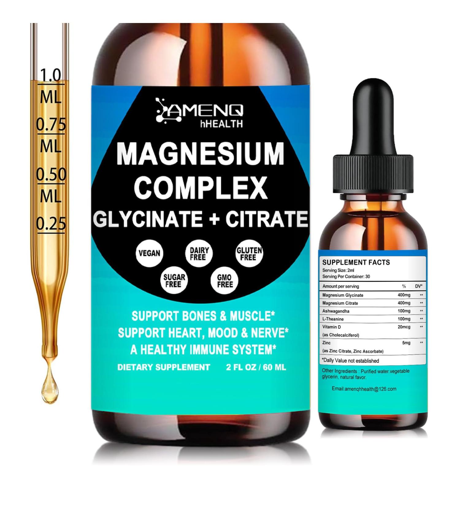 Magnesium Complex Supplement Triple Calm Magnesium Glycinate & Citrate 400mg Drops Fast Absorption Liquid Magnesium Plus Ashwagandha & L-Theanine for Relaxation Sleep Muscle & Nerve Health Non-GMO - Buy Online on GoSupps.com