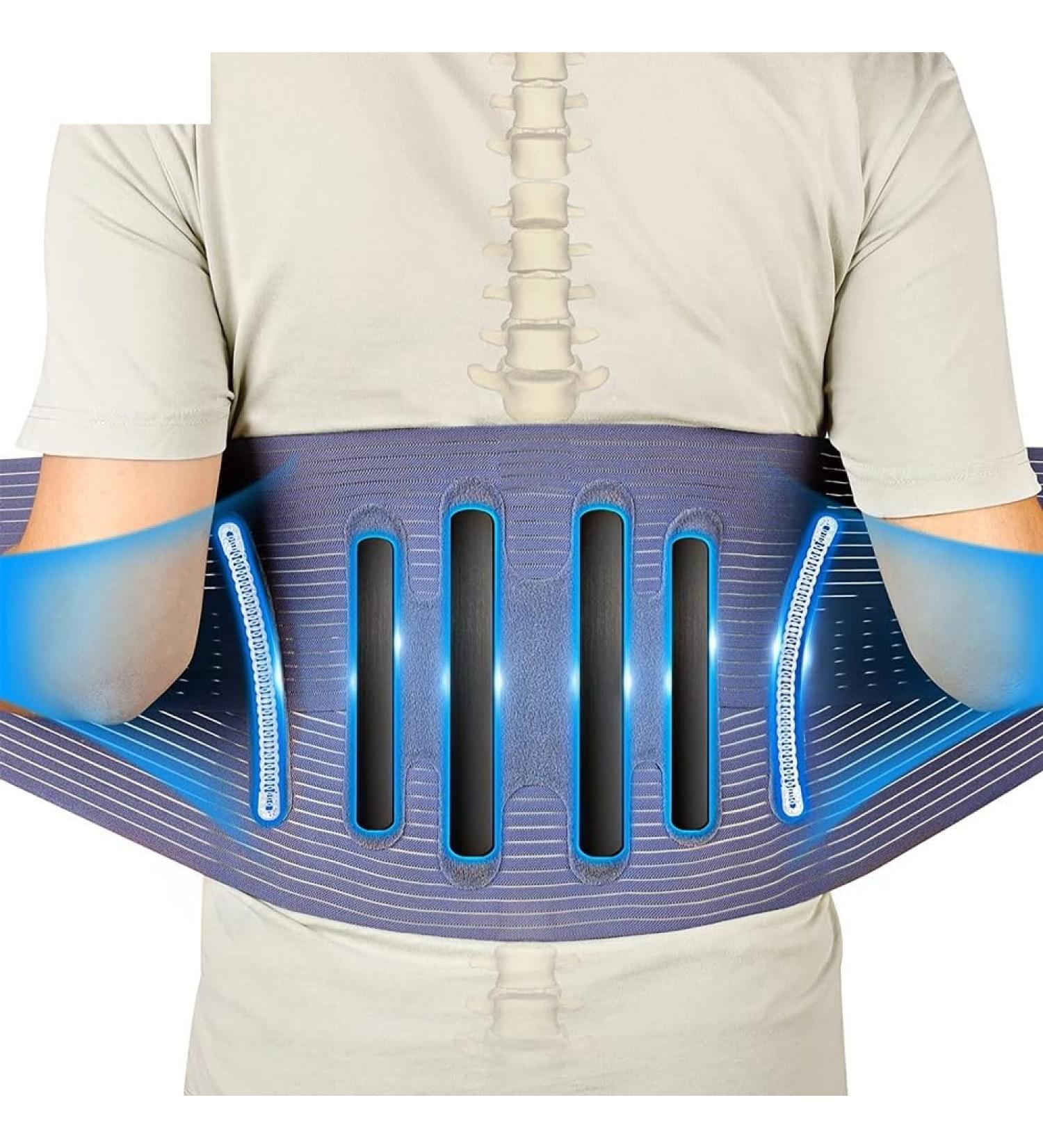 Breathable Lumbar Support Belt for Men & Women - Orthopedic Waist Trainer for Lower Back Pain Relief | Posture Correction Corset - XXL Blue (100-115cm) - Buy Online on GoSupps.com