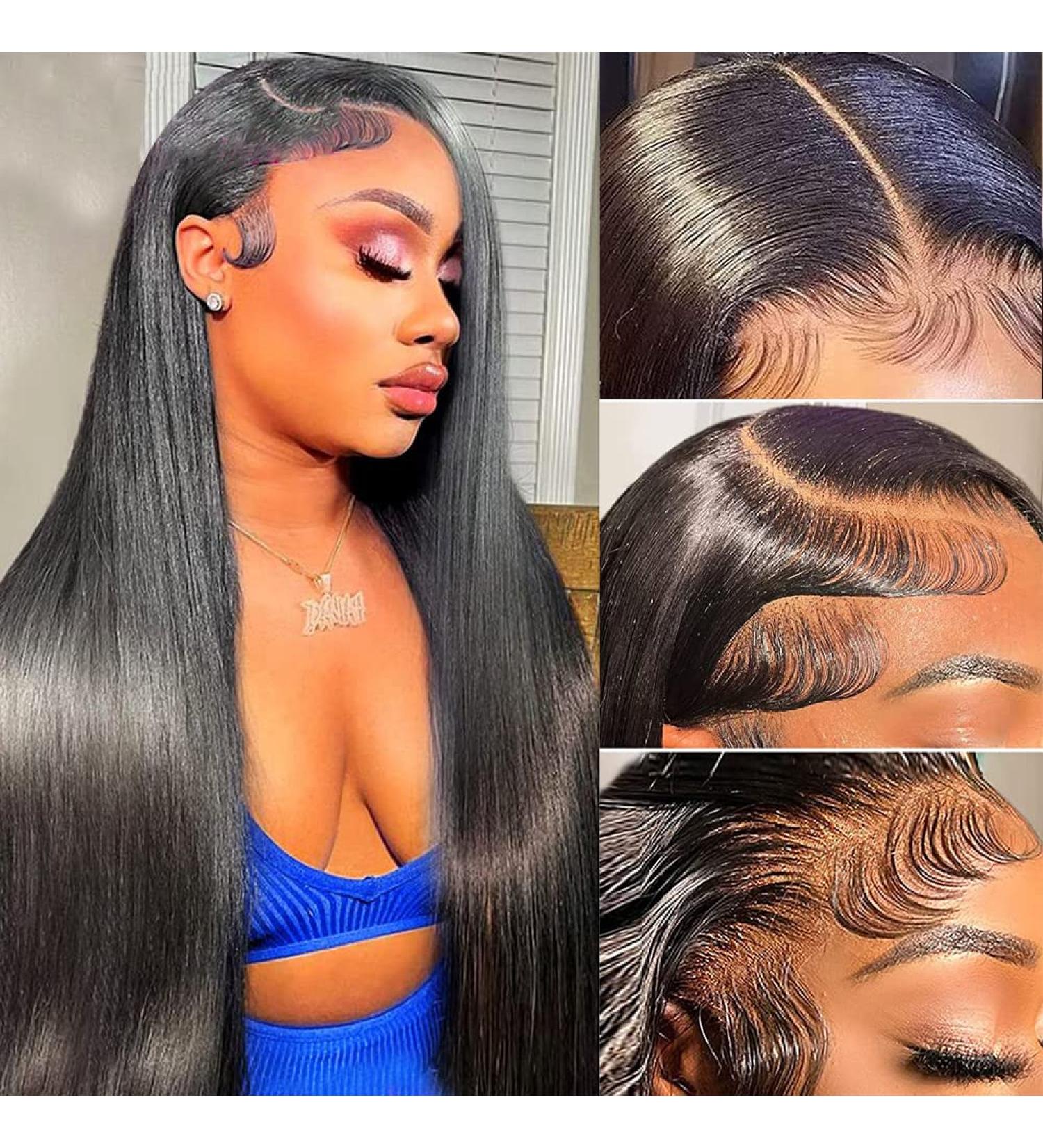LARVOB 26inch 13x6 Lace Front Human Hair Wig 180 Density Straight HD Transparent Lace Front Wig for Black Women - Pre Plucked with Baby Hair and Bleached Knots - Buy Online on GoSupps.com