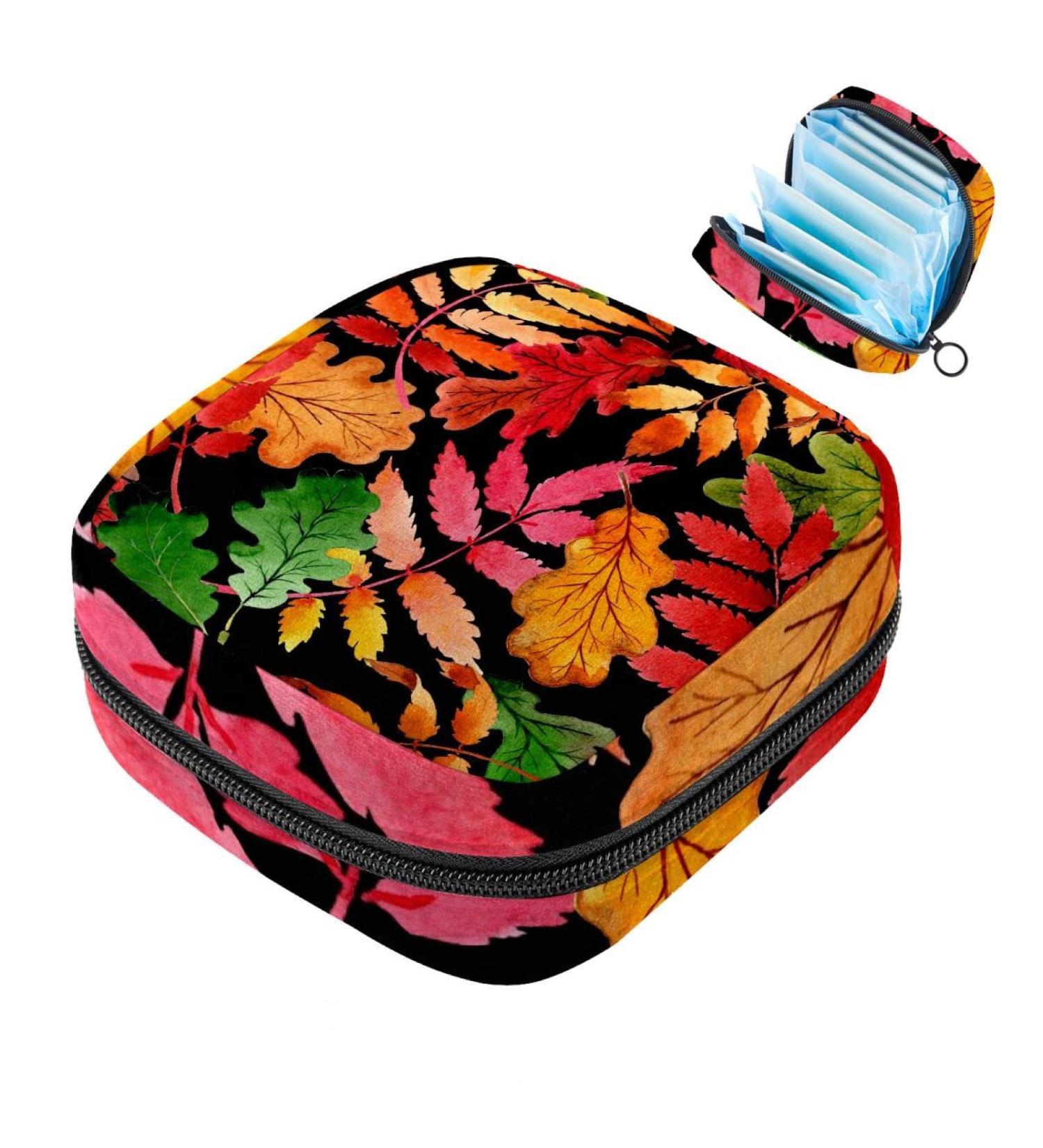 Menstruation Pad Bag with Zipper | Women's Napkin & Tampon Bags - Stylish Eco-Friendly Designs (Maple Leaf Green Red) - Buy Online on GoSupps.com