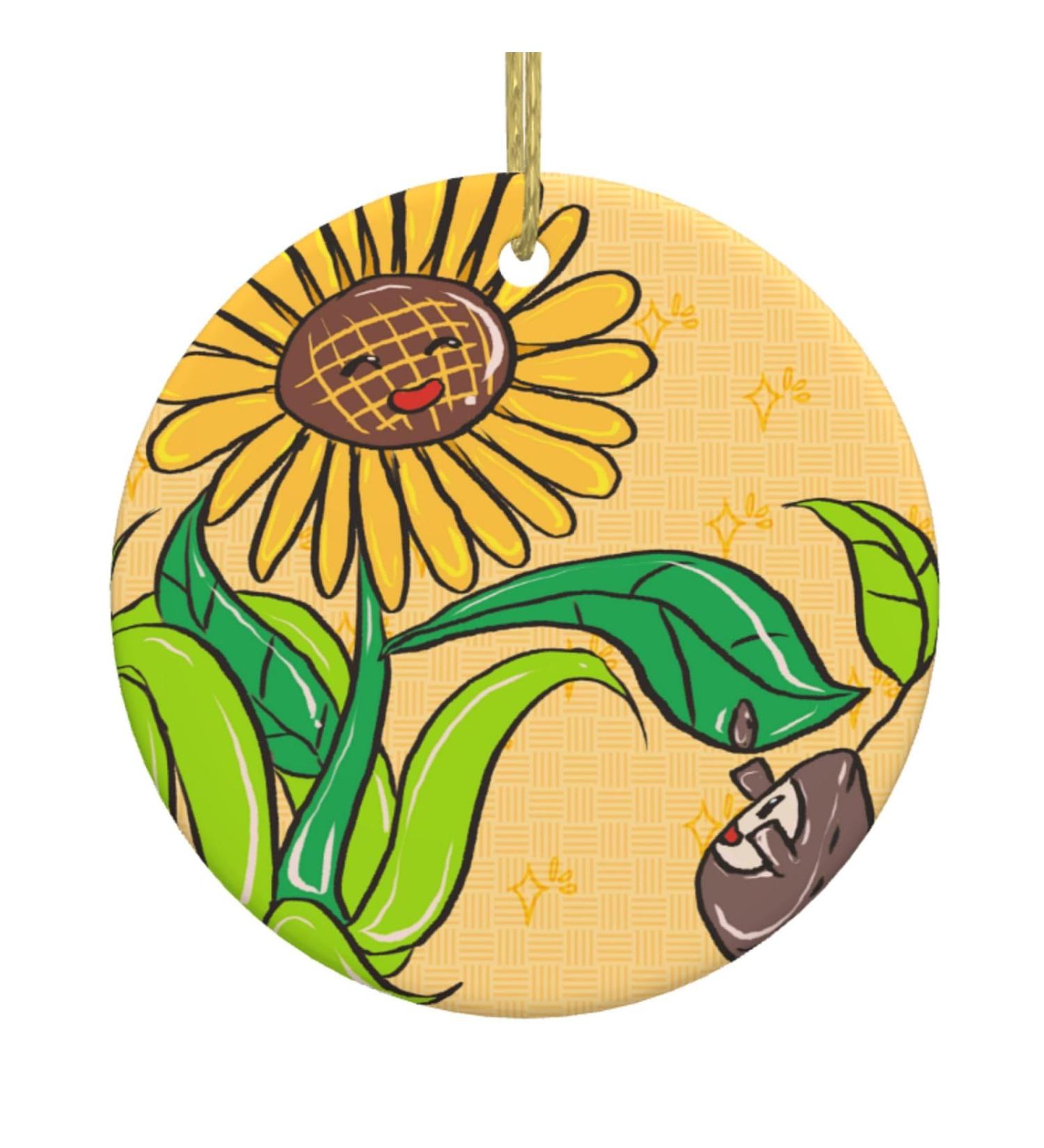 YYHHAOFA Sunflower Seeds and Sunflowers Prints Christmas Ceramic Round Pendant Decoration - Festive Hanging Ornament for Stores and Homes -2.9 in - Buy Online on GoSupps.com