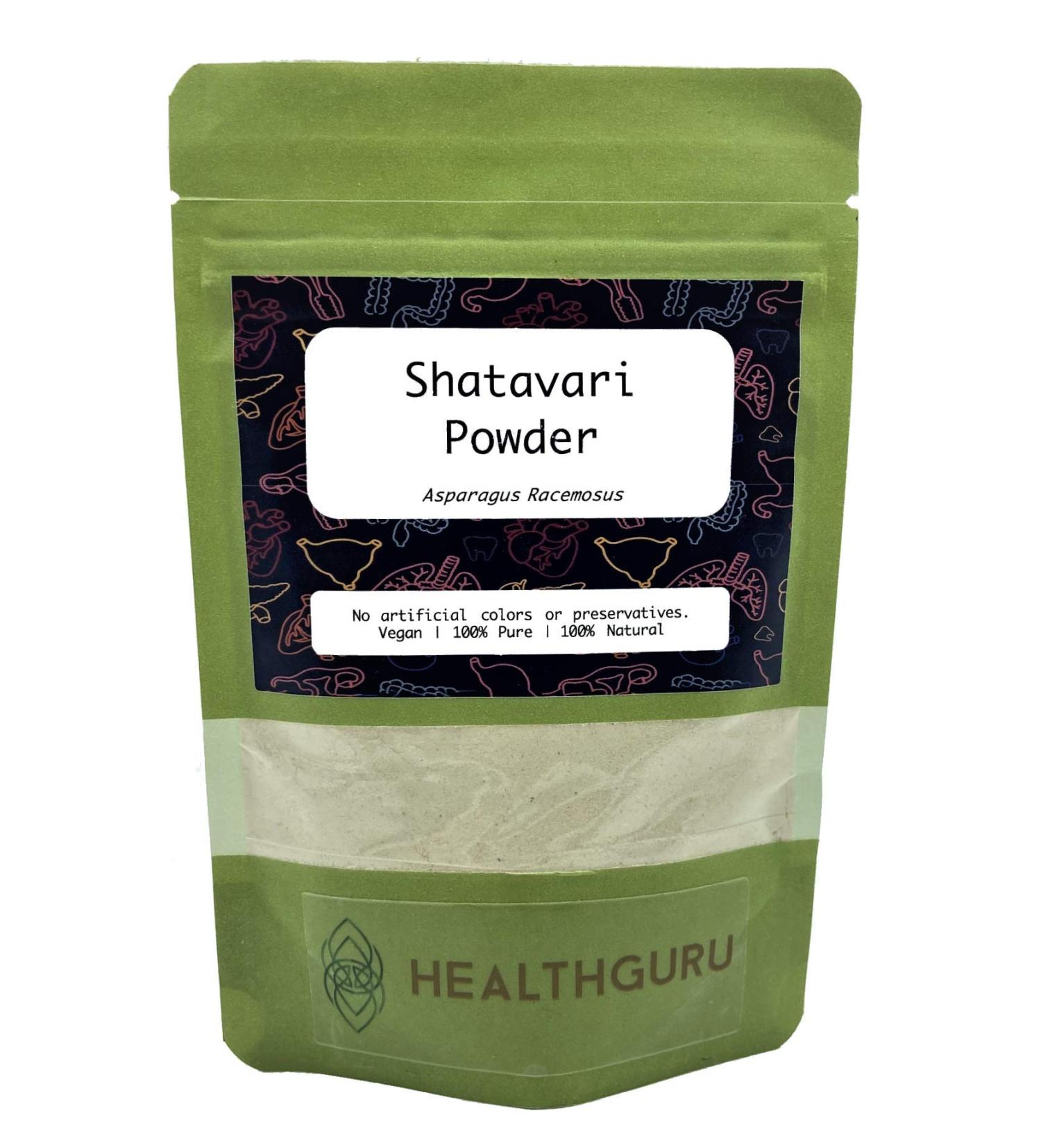 Health Guru Shatavari Powder - 100% Natural Asparagus Root Powder | Vegan | No Artificial Colors or Preservatives - Buy Online on GoSupps.com