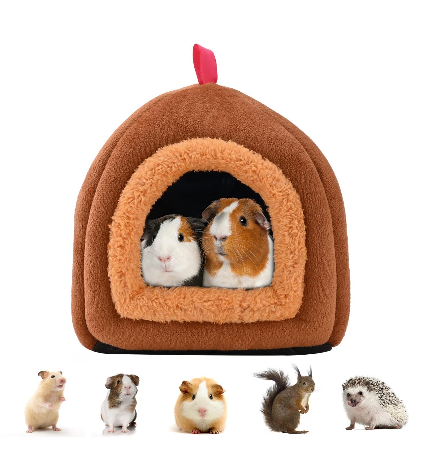 Guinea Pig Bed Small Pet Cotton Nest Windproof Guinea Pig House Hideout Soft Fleece Nest Guinea Pig Cage Cave for Hamsters Chinchillas Ferrets Bunny Mini Hedgehog Brown - Buy Online on GoSupps.com