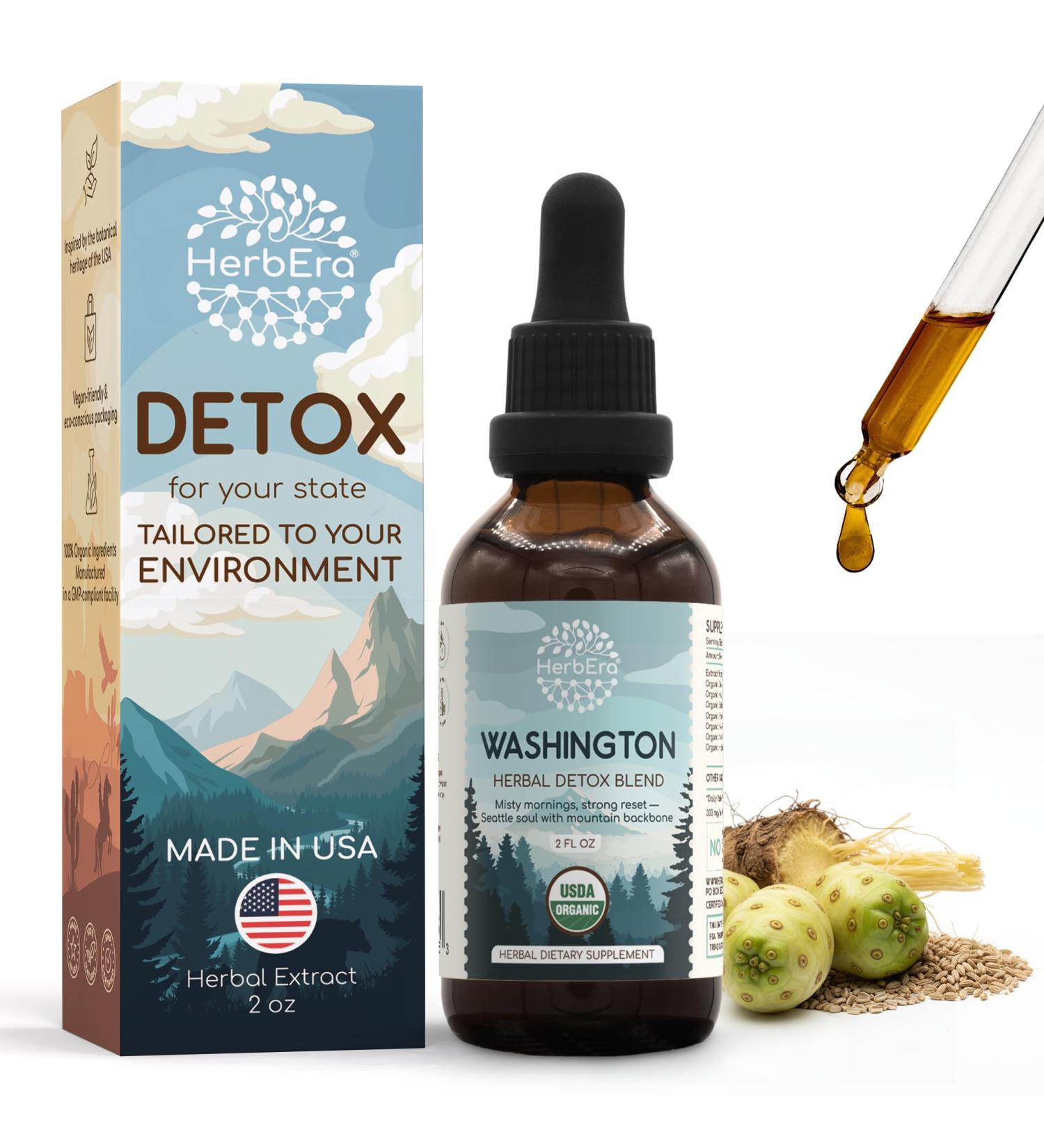 HerbEra Washington Herbal Detox Blend - USDA Organic Extract Made in USA | Immune & Liver Support Liquid Drops | Dandelion Root Milk Thistle Noni Rhodiola Schisandra | 2 fl oz - Buy Online on GoSupps.com