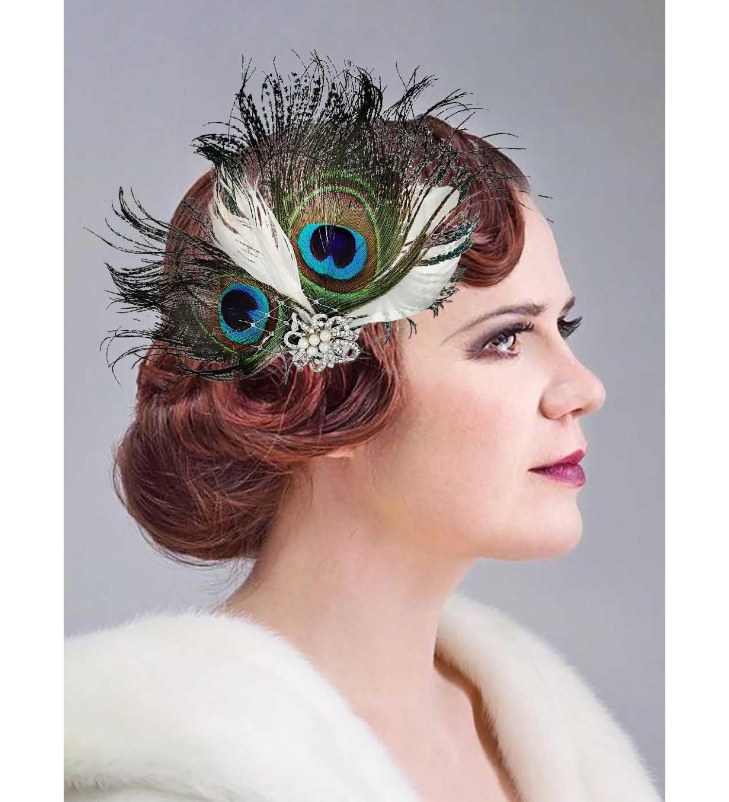 IYOU Peacock Feather Flapper Headpiece Green 1920s Gatsby Hair Clips Feastival Festival Wedding Hair Accessories for Women - Buy Online on GoSupps.com