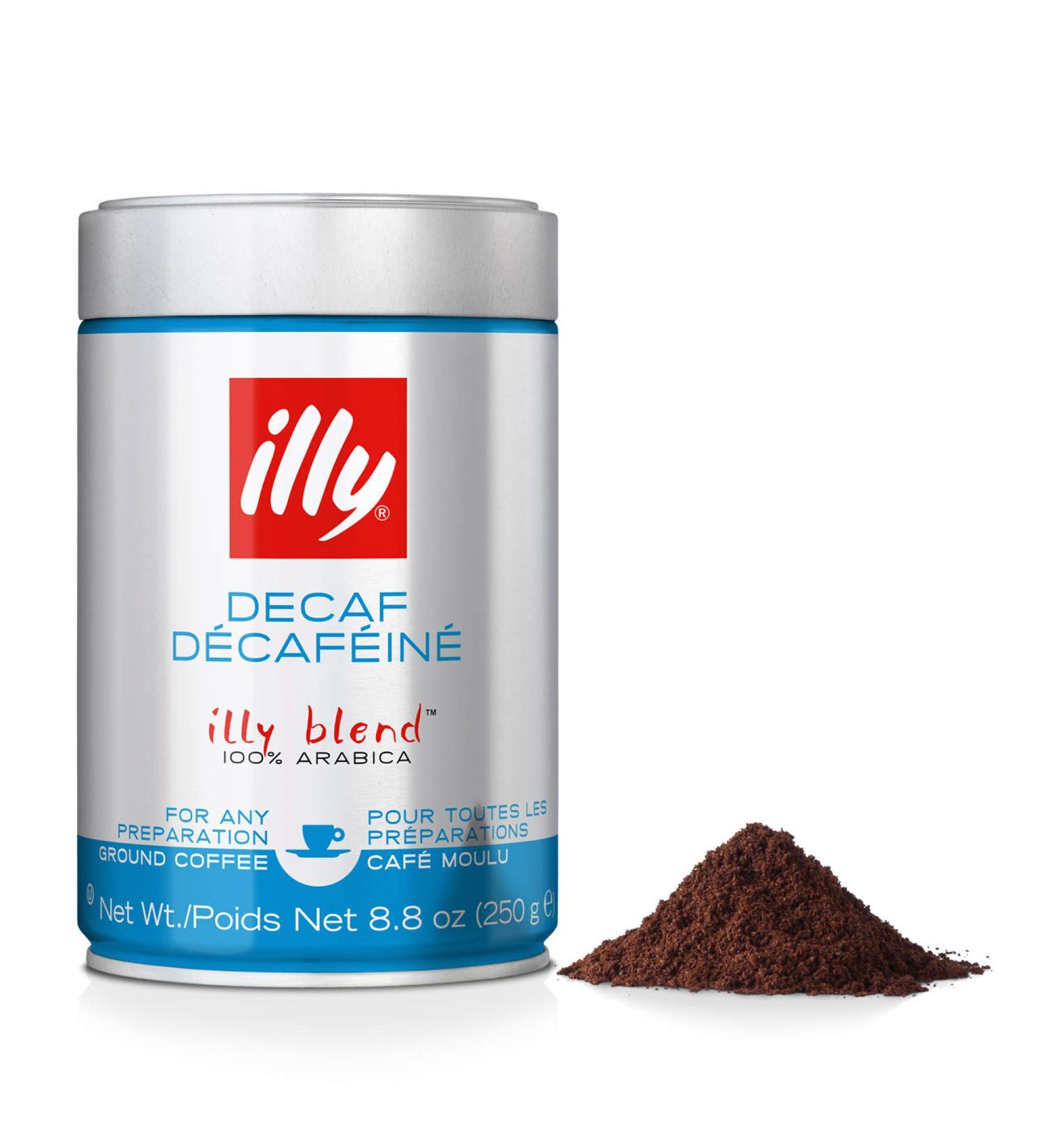 illy Decaffeinated Ground Espresso Coffee - Classic Medium Roast, 100% Arabica, 8.8oz Can (Pack of 2) - Buy Online on GoSupps.com