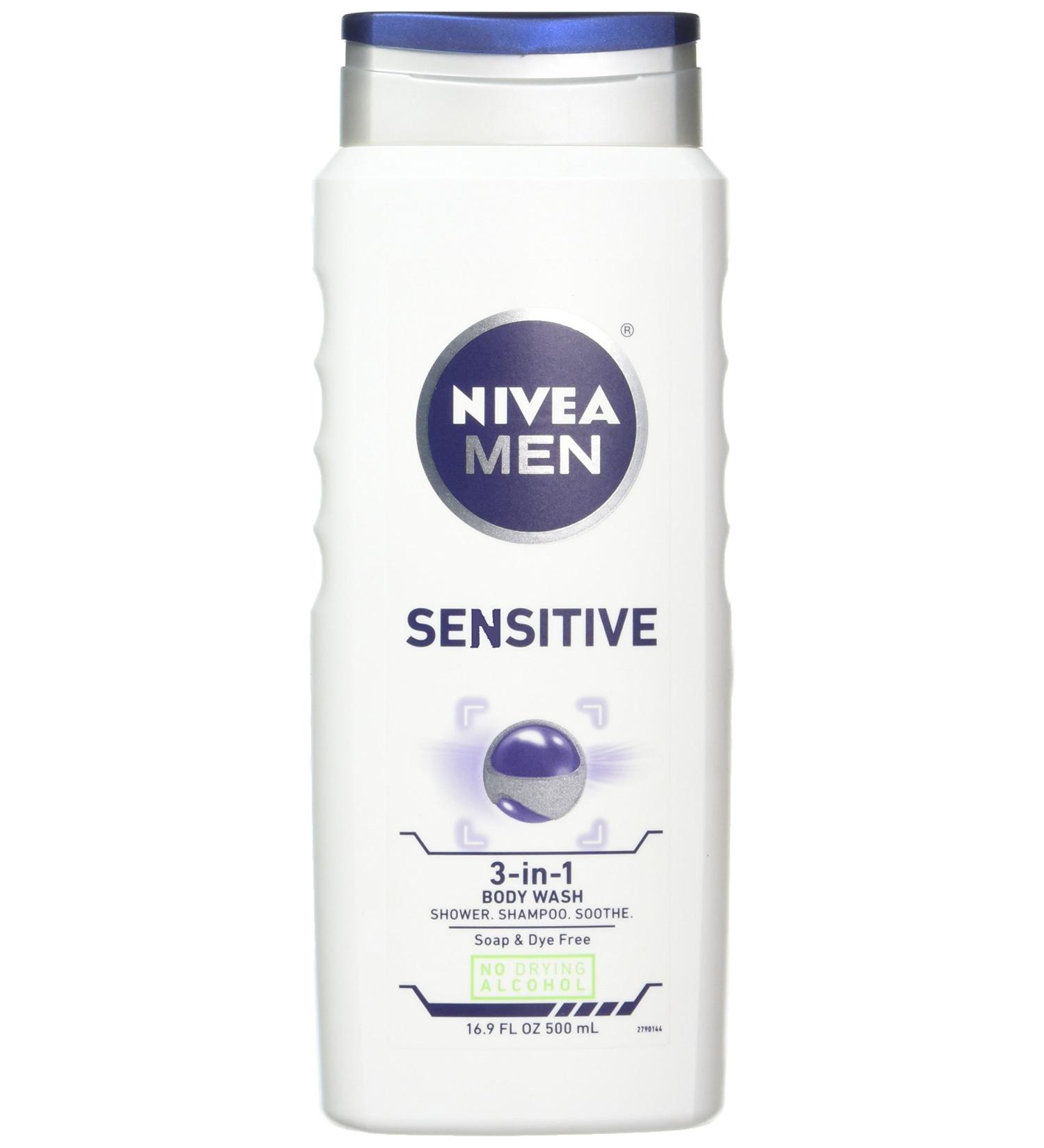 Nivea Men Sensitive 3-in-1 Body Wash 16.9 Oz - Pack of 8 | Citrus Scent | Gentle Cleansing Formula - Buy Online on GoSupps.com