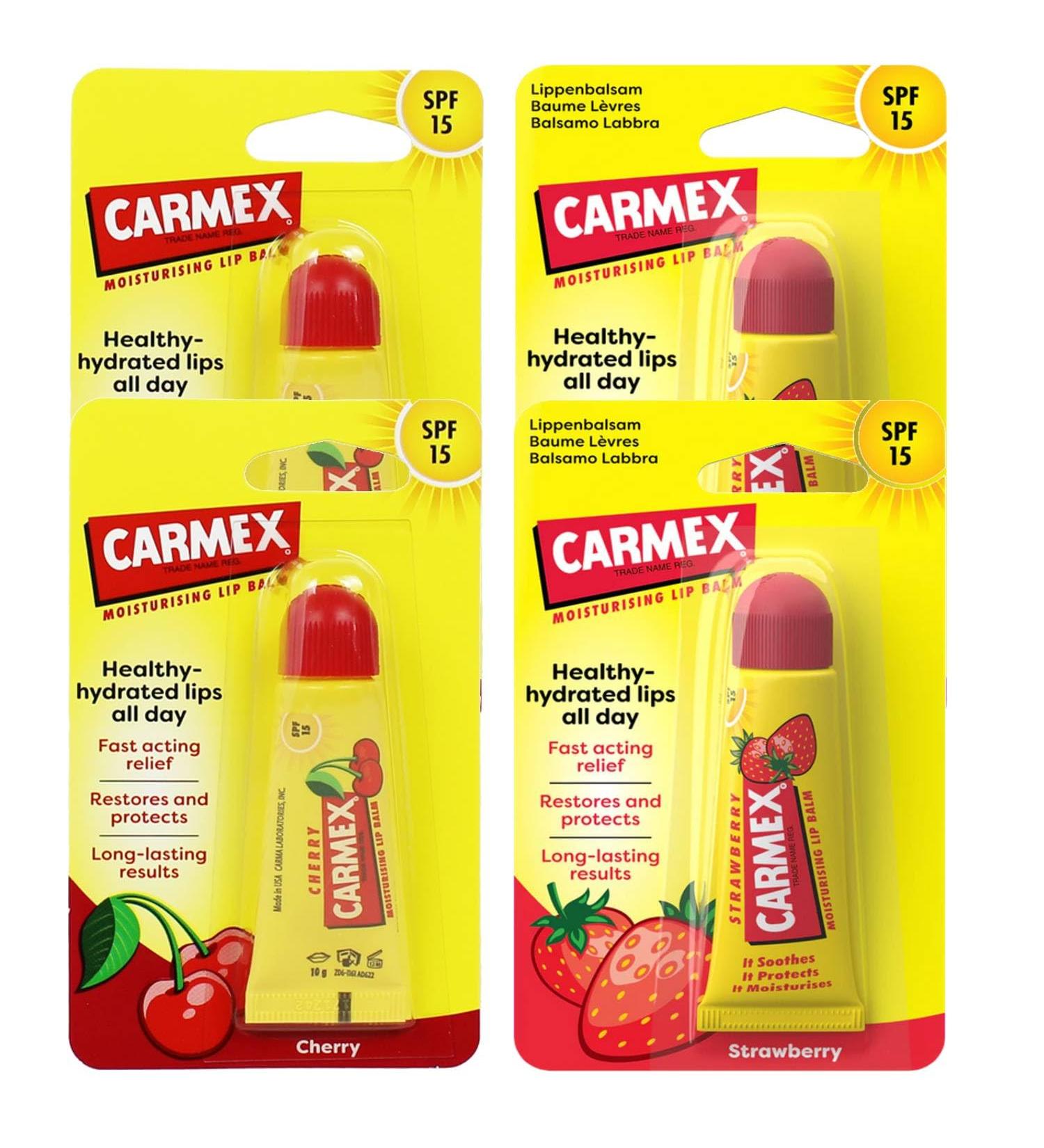  Carmex Carmex Lip Balm Various Fragrances (2 x Cherry + 2 x Strawberry) - Buy Online on GoSupps.com