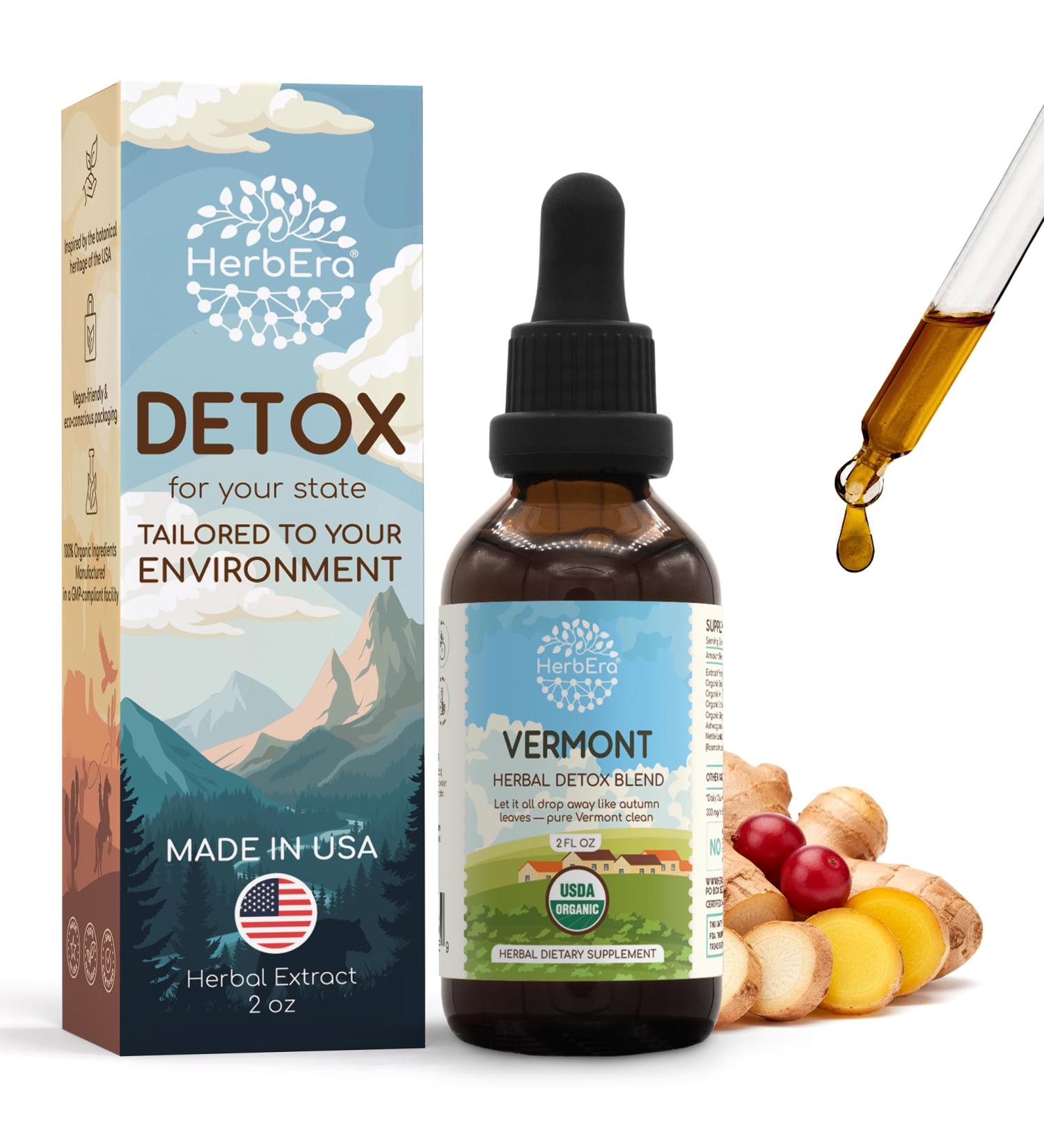 HerbEra Vermont Herbal Detox Blend - USDA Organic Extract Made in USA | Immune & Liver Support Liquid Drops | Ashwagandha Dandelion Root Ginger Milk Thistle Schisandra | 2 fl oz - Buy Online on GoSupps.com