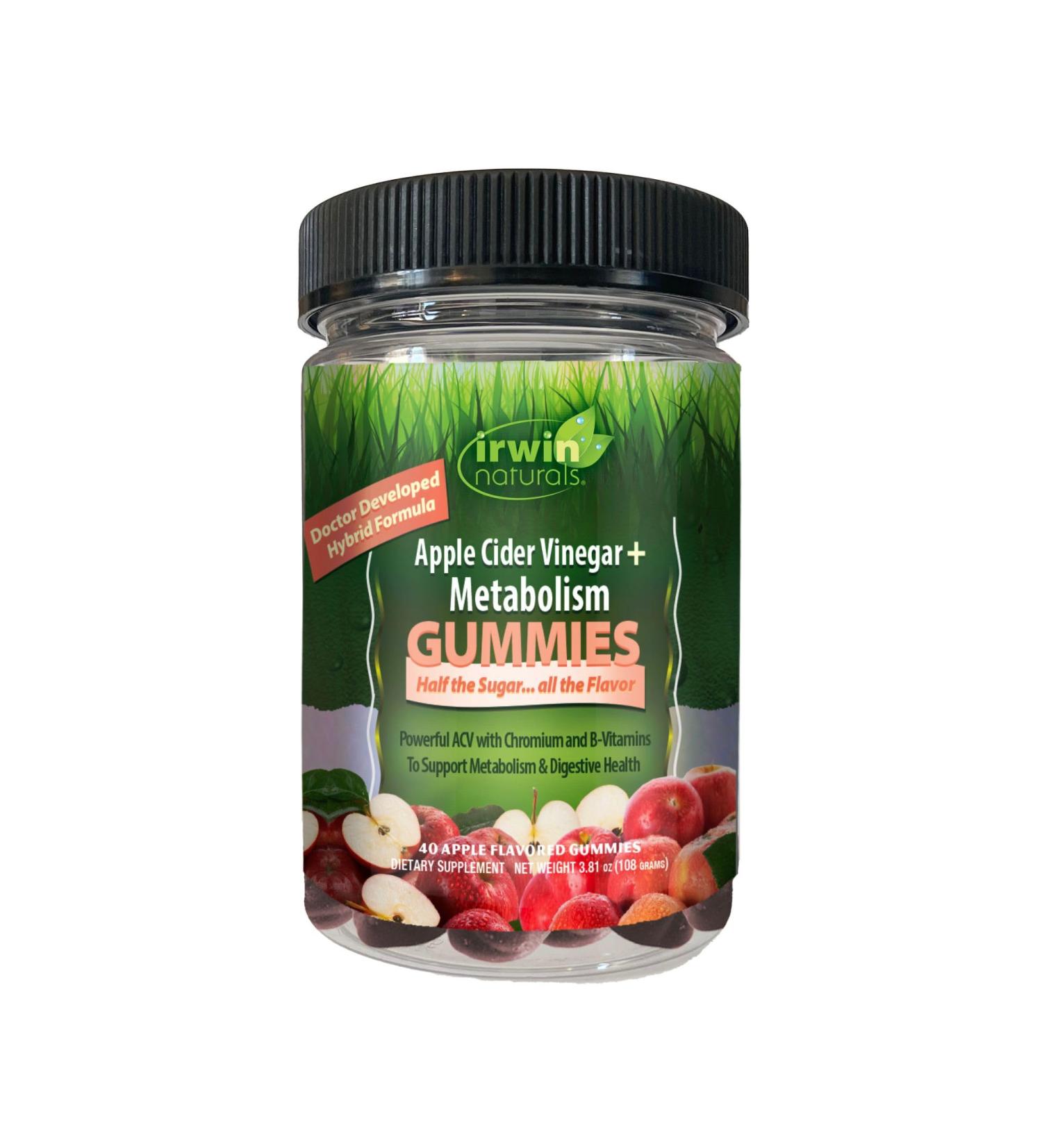 Irwin Naturals Gummies Apple Cider Vinegar + Metabolism, 1000mg, Chromium for Energy & Digestive Support, Vegan, 40 Gummies - Buy Online on GoSupps.com