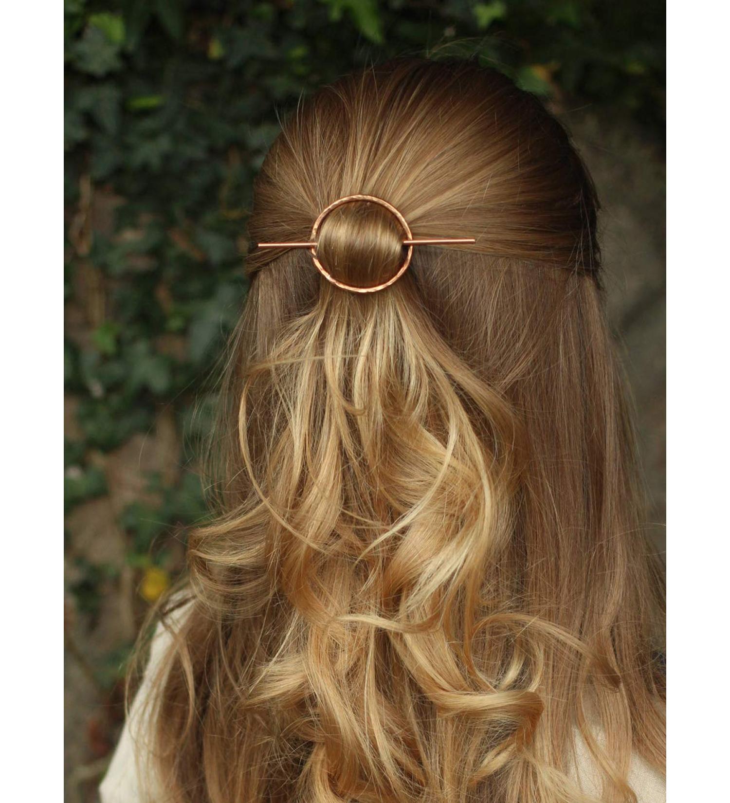 DoubleNine Open Circle Hair Slide Hair Clip Hammered Brass Hair Barrette Minimalist Rustic Women Girl Bridal Hair Accessories (gold) - Buy Online on GoSupps.com