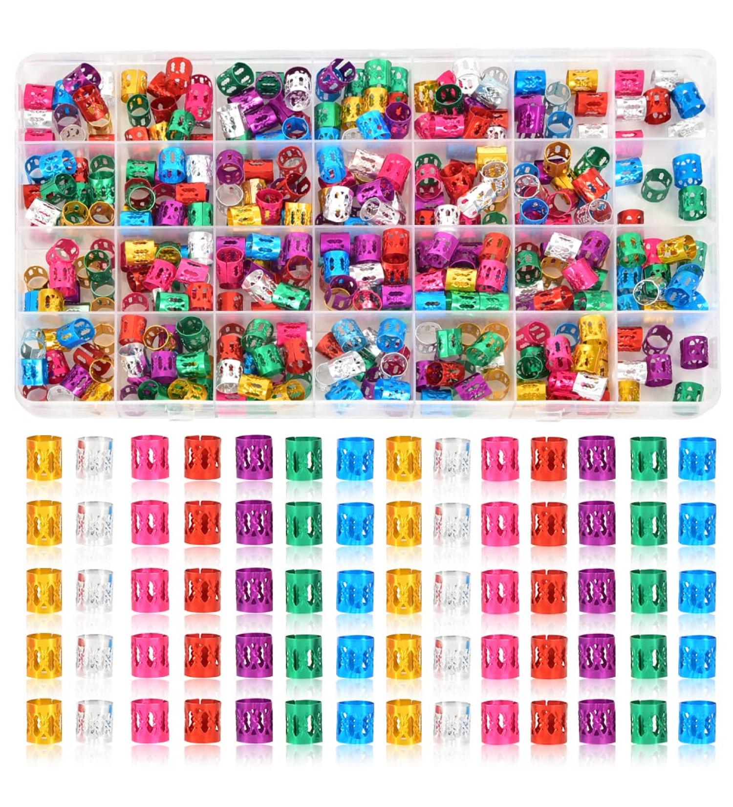 380 Pcs Colorful Hair Cuffs for Braids with Storage Box - Metal Hair Rings and Dreadlock Beads - Women's Hair Jewelry for Braids - Buy Online on GoSupps.com