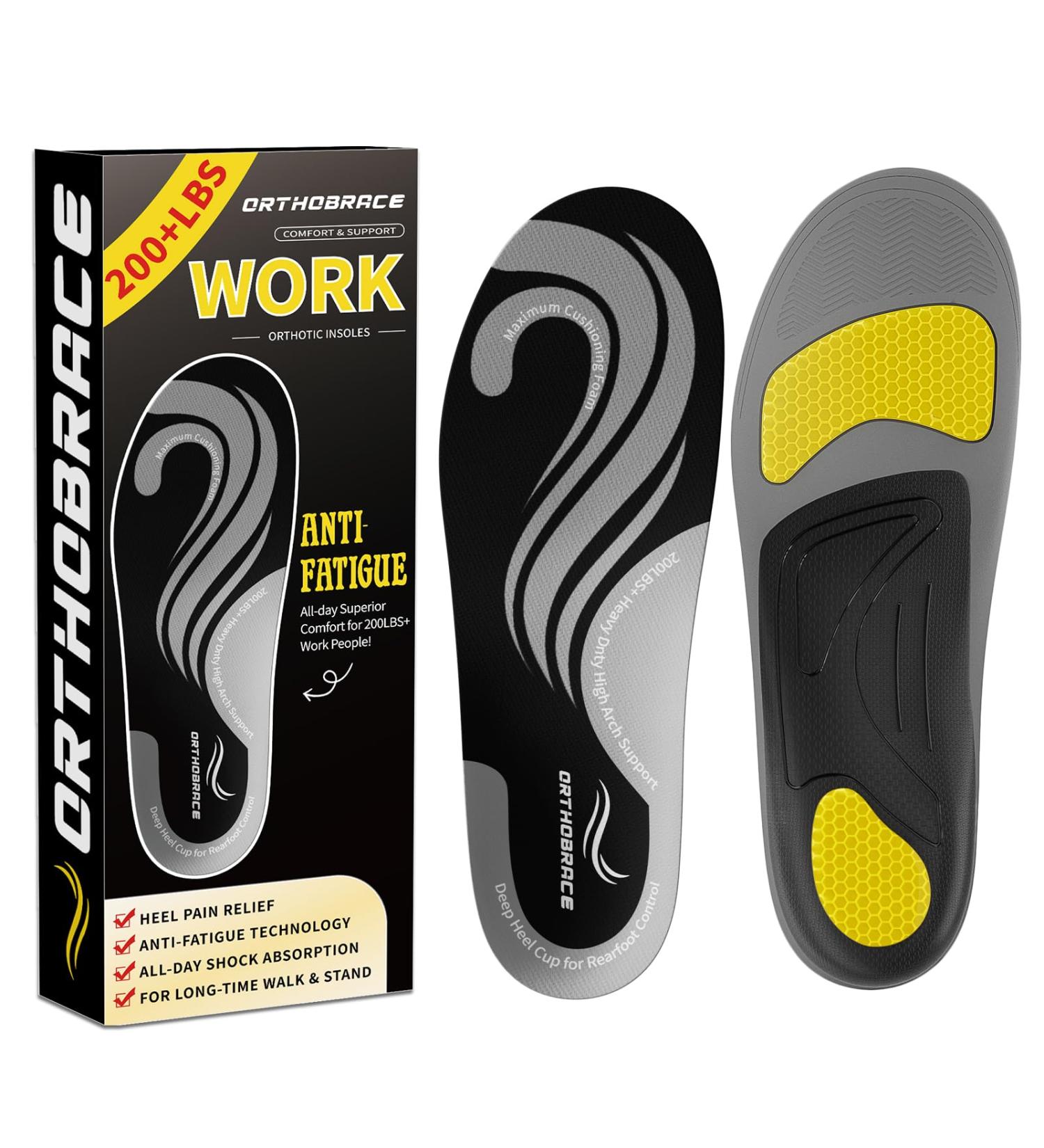 Heavy Duty Work Insoles for Plantar Fasciitis - High Arch Support for Men & Women | Anti-Fatigue Inserts for 200+lbs - XL (Men's 11-13) - Foot Pain Relief - Buy Online on GoSupps.com