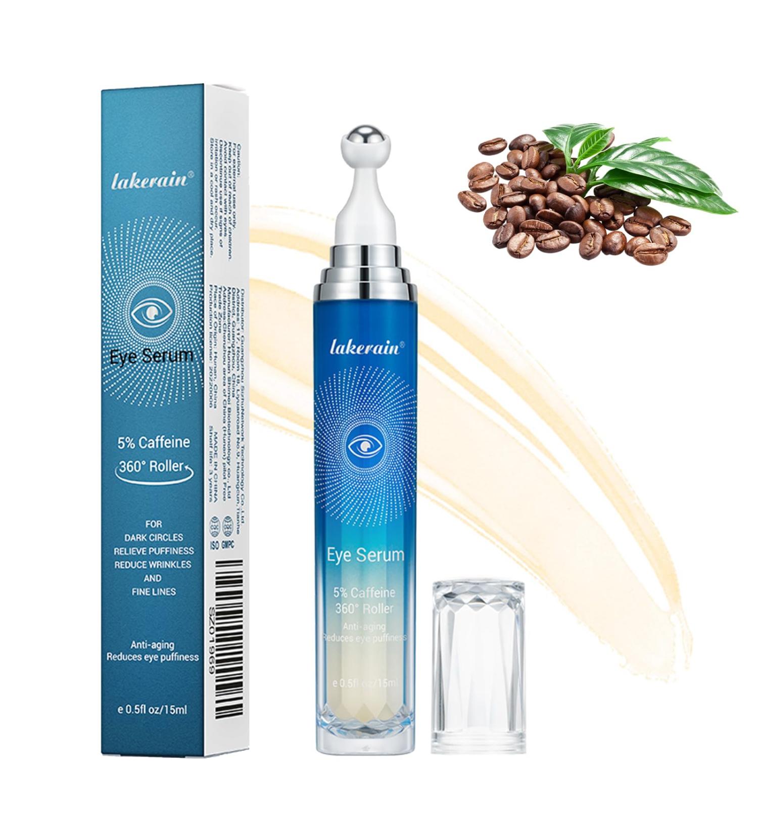 5% Caffeine Eye Serum - 360 Massage Roller for Dark Circles Puffiness Relief & Anti-Aging - Brightening Under Eye Cream 0.5 OZ - Buy Online on GoSupps.com