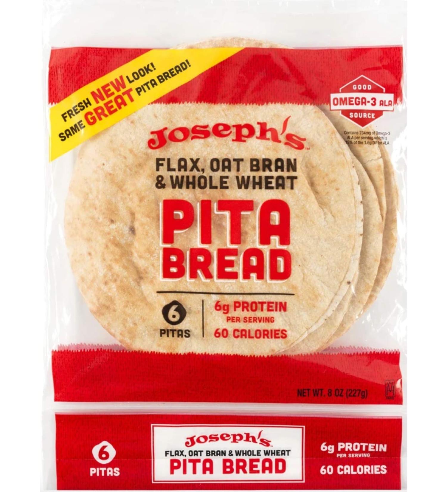 Josephs: Flax, Oat Bran & Whole Wheat Flour Pita Bread, 8 Oz 8 Ounce (Pack of 1)