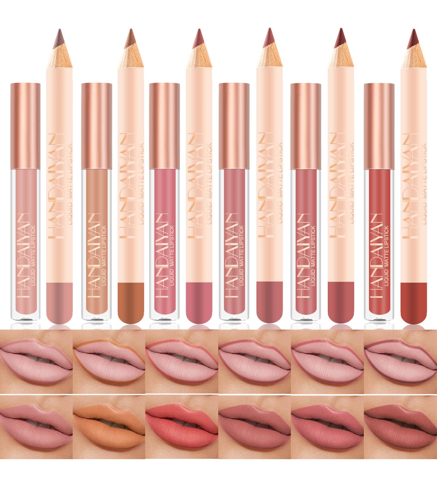 Seawave Nude Lip Liner and Lipstick Set - 12 Pcs Long Lasting Waterproof Matte Lipgloss for Black Mature Women - Makeup Gift Set - Buy Online on GoSupps.com