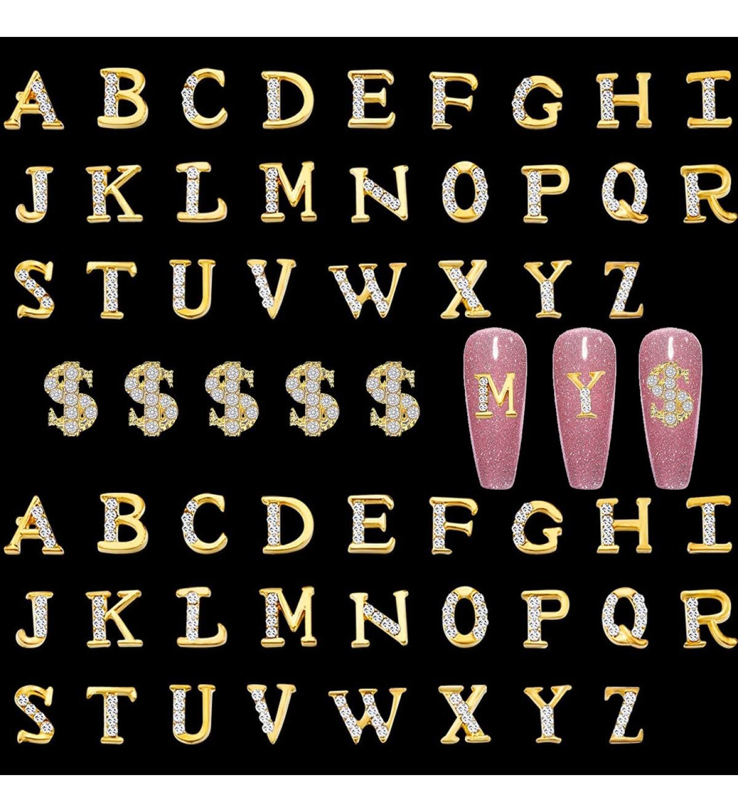 57pcs Gold Letters Nail Stud Alloy Rhinestone + Dollar Sign Money Nail Art Charms for Acrylic Nails - B-Golden - Buy Online on GoSupps.com