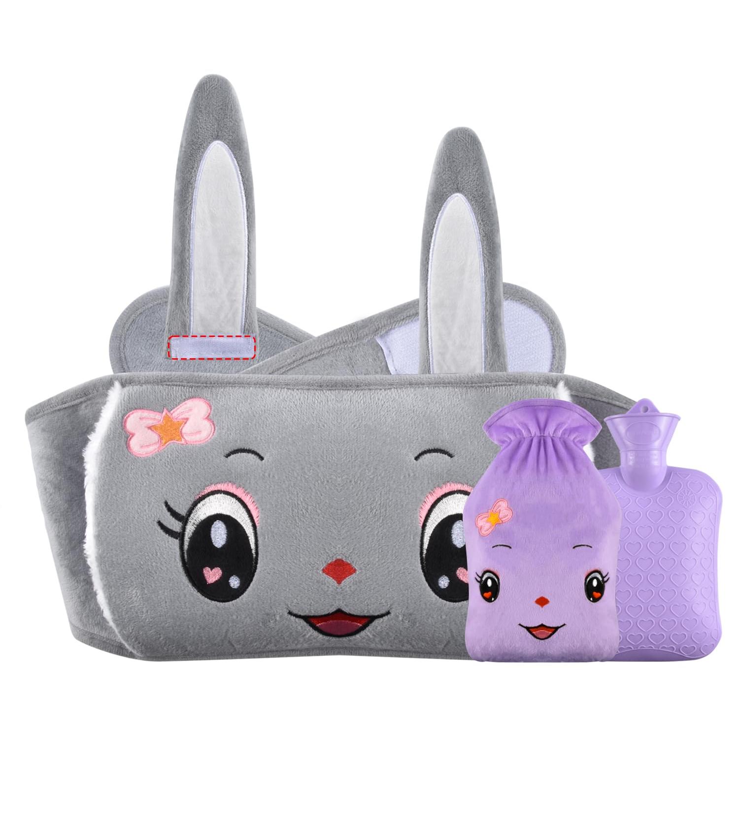 Idomismr Water-Filled Hot Water Bottle with Soft Cover & Hip Belt | Rubber Warming Bag for Neck Back Shoulder & Leg Pain Relief - Adorable Rabbit Pattern - Buy Online on GoSupps.com