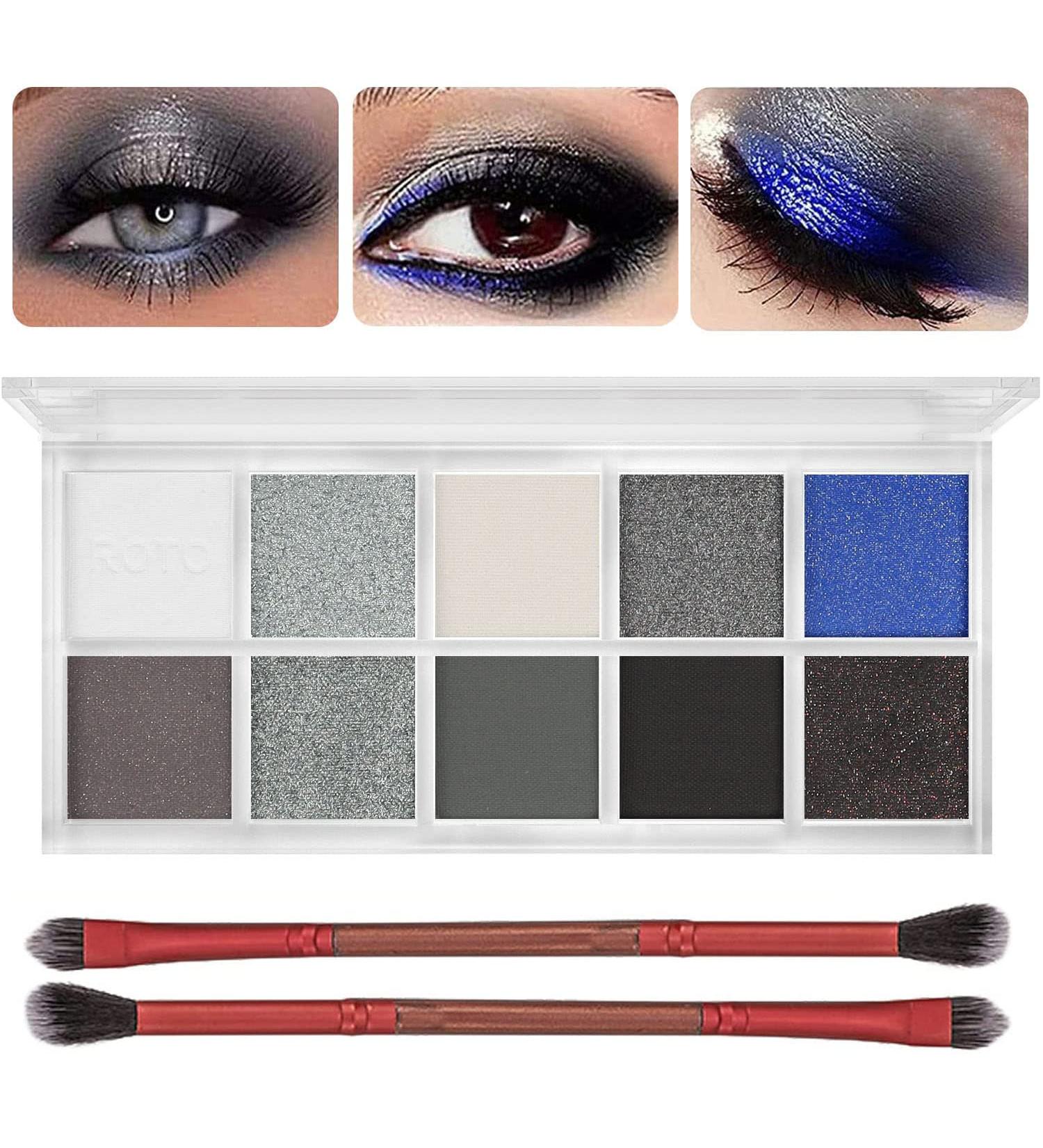 10-Color Smokey Eyeshadow Palette with Gray Silver Glitter & Blue Cool Tones - Long-Lasting & Waterproof Eye Makeup Kit with Advanced Brush - Buy Online on GoSupps.com